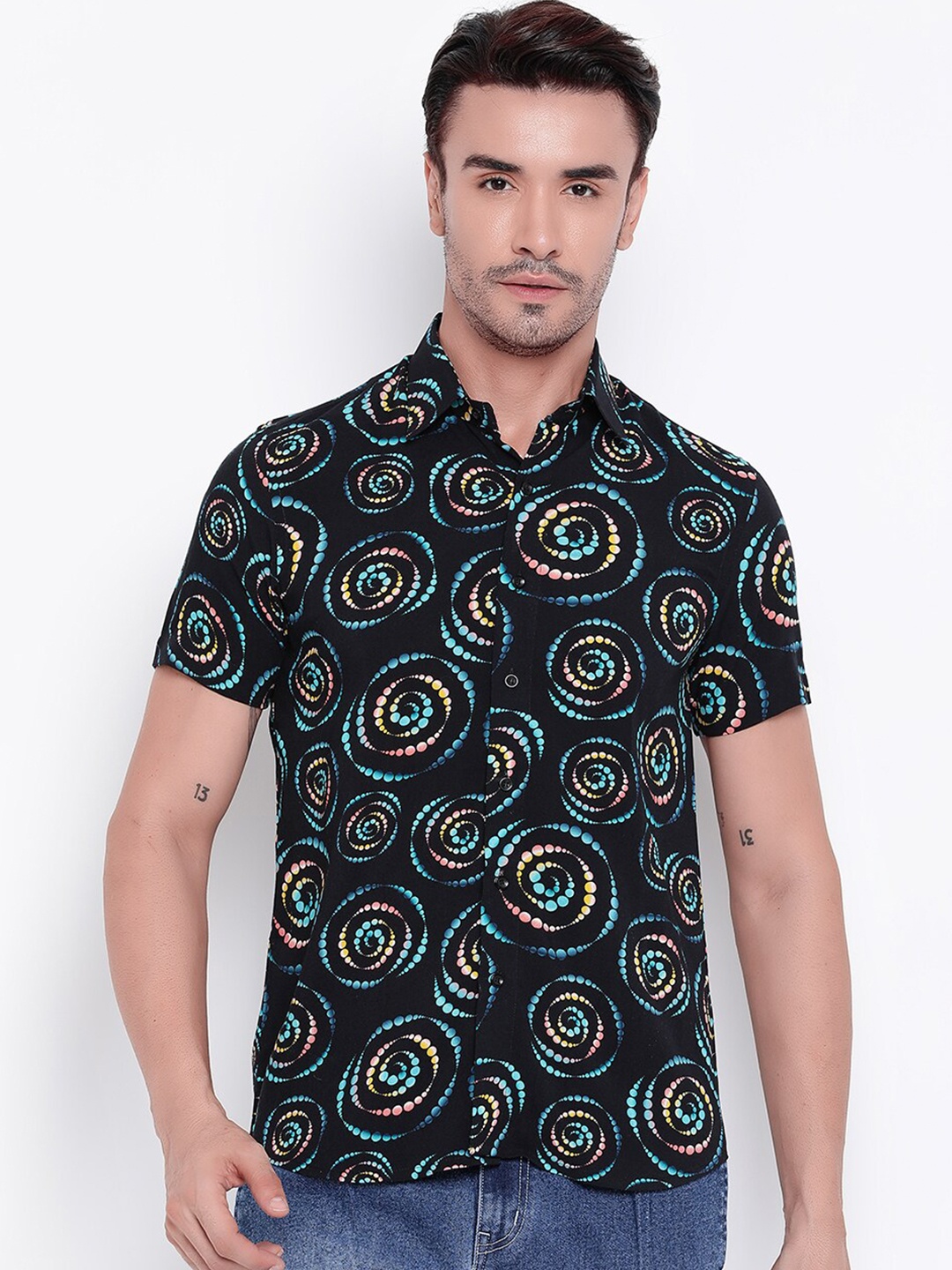 Shurtz N Skurtz Relaxed Graphic Printed Cotton Casual Shirt, Black