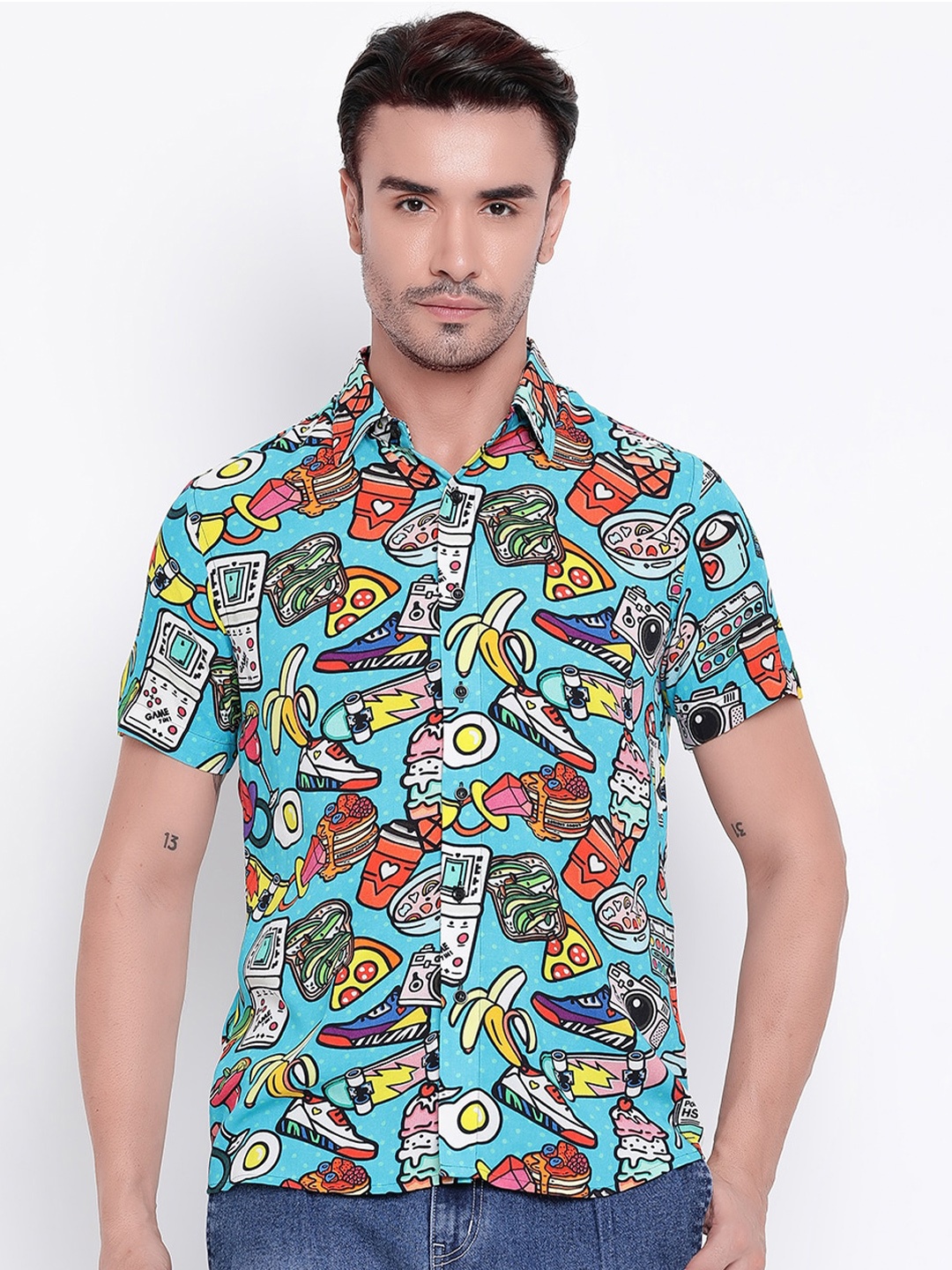 

Shurtz N Skurtz Relaxed Graphic Printed Cotton Casual Shirt, Blue