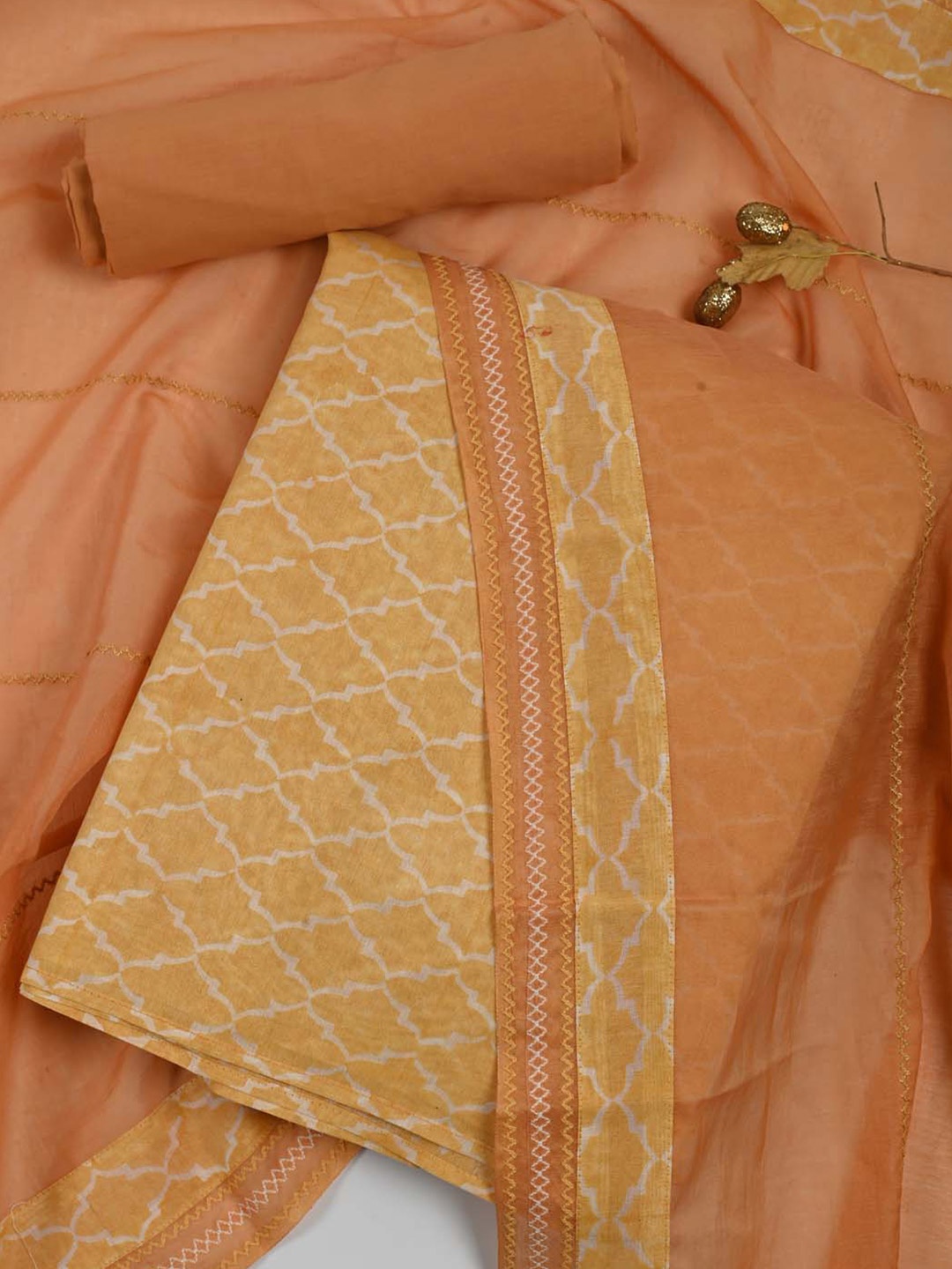 

Meena Bazaar Printed Unstitched Dress Material, Mustard