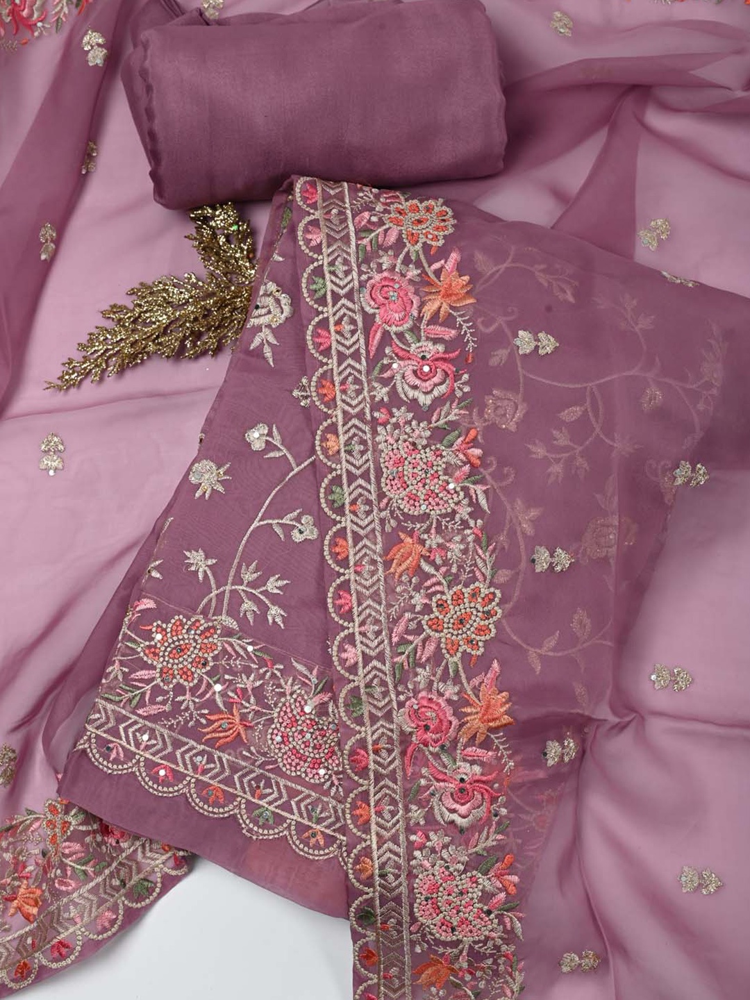 

Meena Bazaar Embroidered Organza Unstitched Dress Material, Mauve