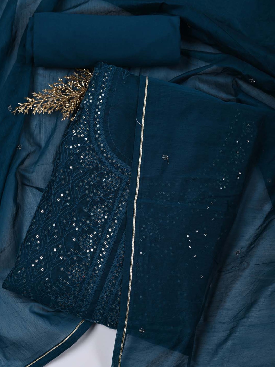 

Meena Bazaar Embellished Art Silk Unstitched Dress Material, Navy blue