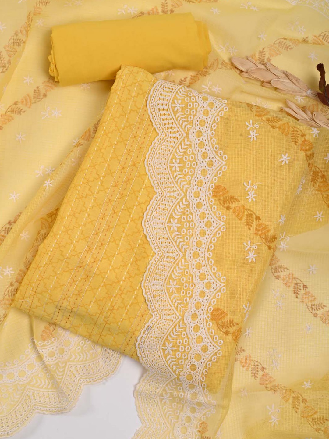 

Meena Bazaar Printed Unstitched Dress Material, Yellow