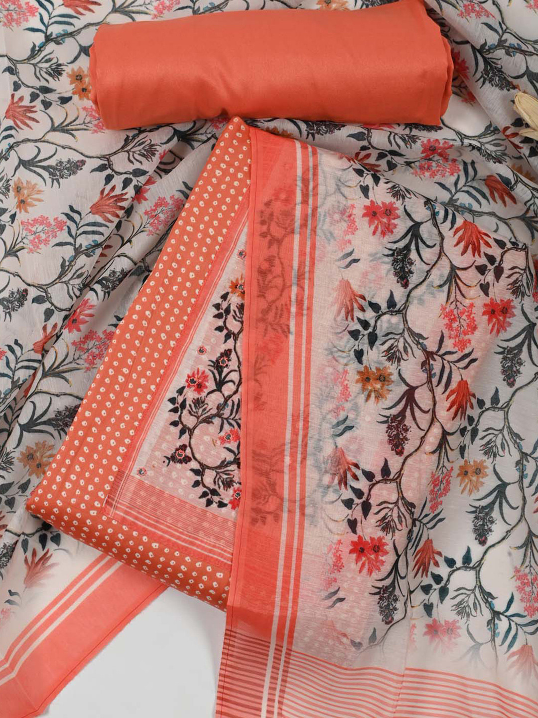 

Meena Bazaar Ethnic Motifs Printed Unstitched Dress Material, Peach