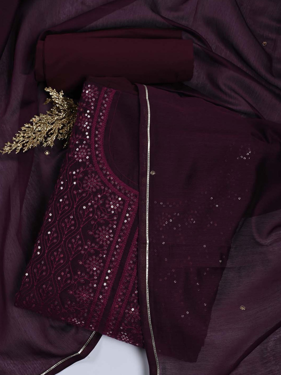 

Meena Bazaar Embellished Unstitched Dress Material, Burgundy