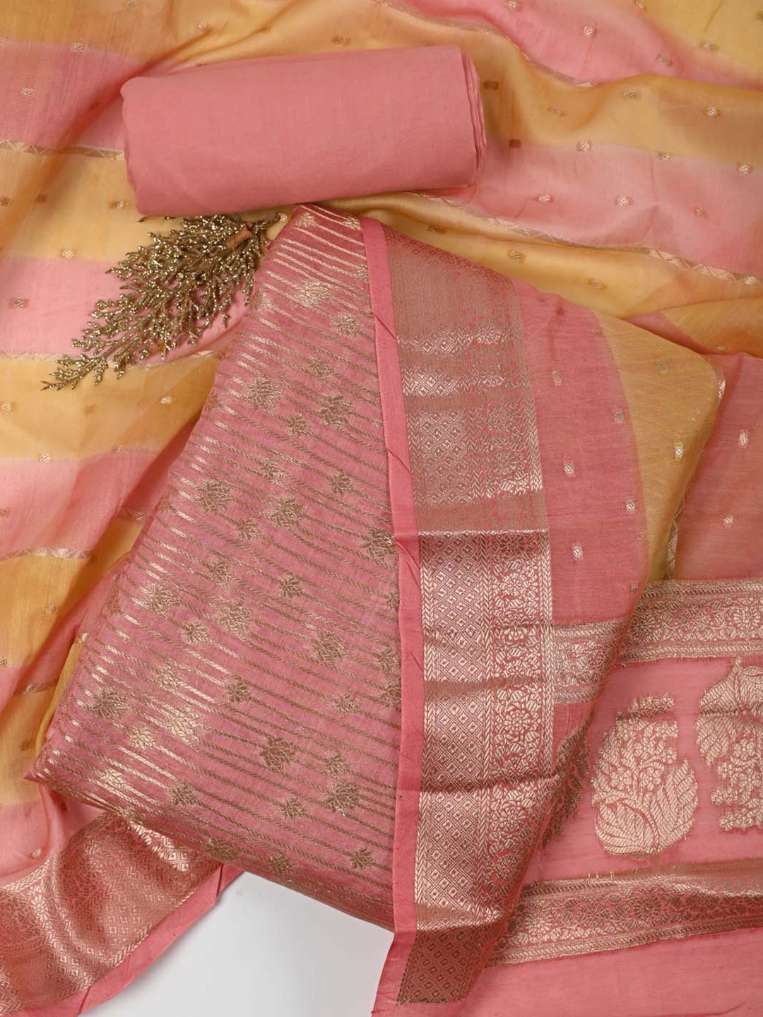 

Meena Bazaar Ethnic Motifs Woven Design Art Silk Unstitched Dress Material, Pink