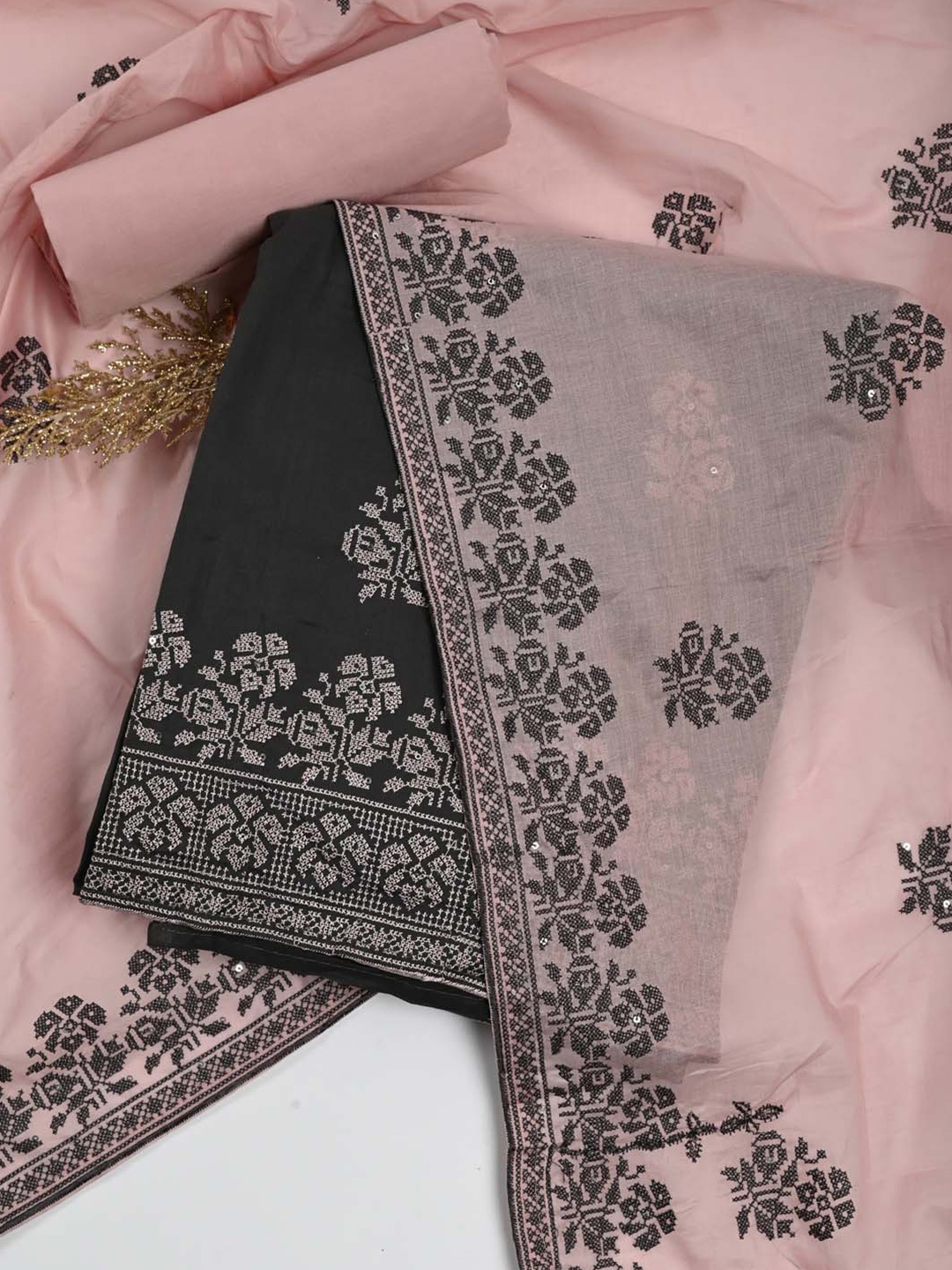 Meena Bazaar Embroidered Unstitched Dress Material, Peach