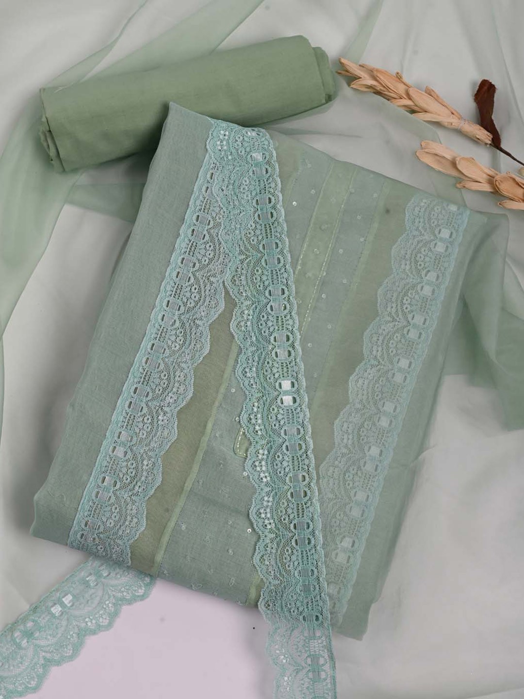 

Meena Bazaar Sequinned Art Silk Unstitched Dress Material, Sea green