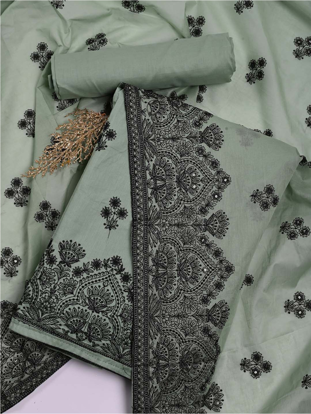 

Meena Bazaar Ethnic Embroidered Unstitched Dress Material, Green