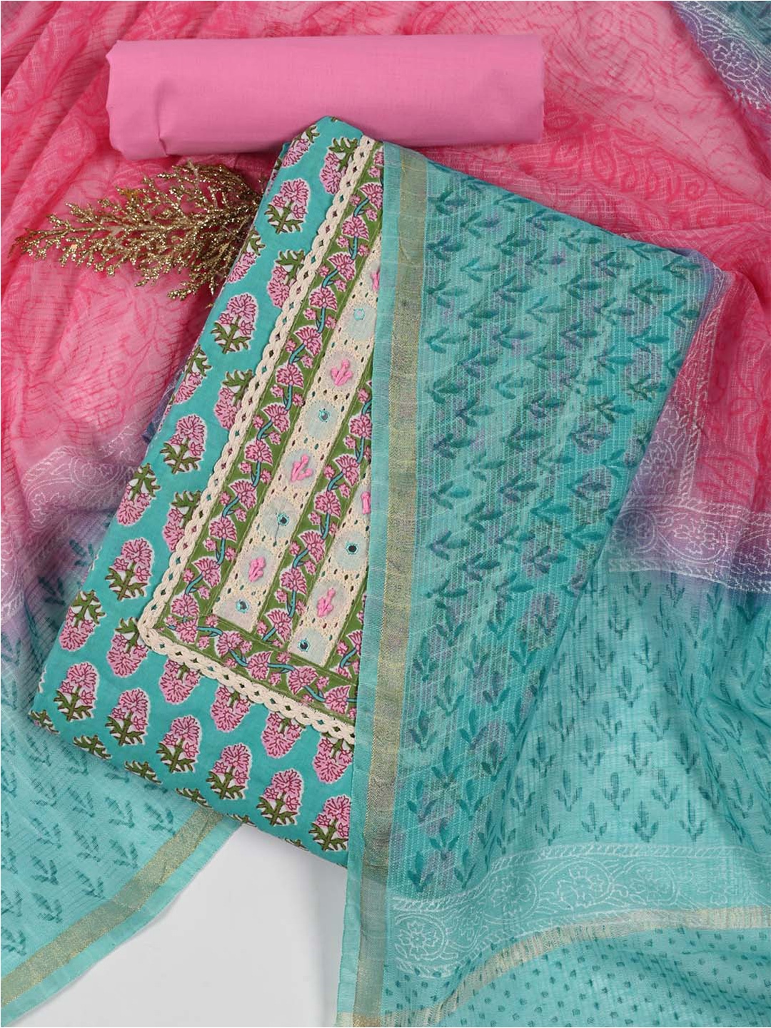 

Meena Bazaar Ethnic Printed Unstitched Dress Material, Blue
