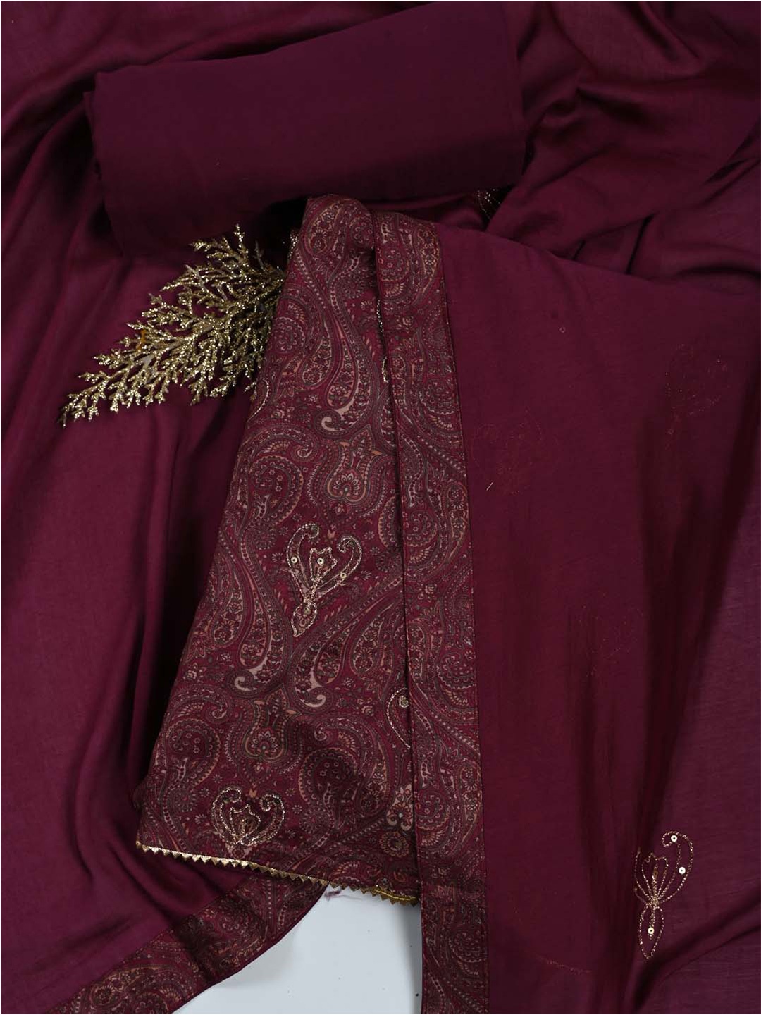 

Meena Bazaar Ethnic Printed Unstitched Dress Material, Burgundy