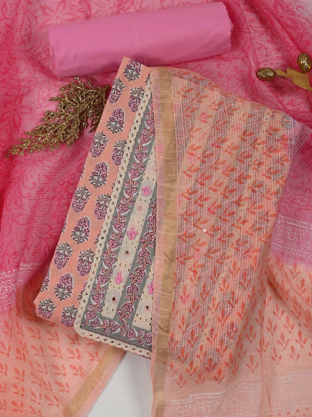 

Meena Bazaar Ethnic Printed Unstitched Dress Material, Peach