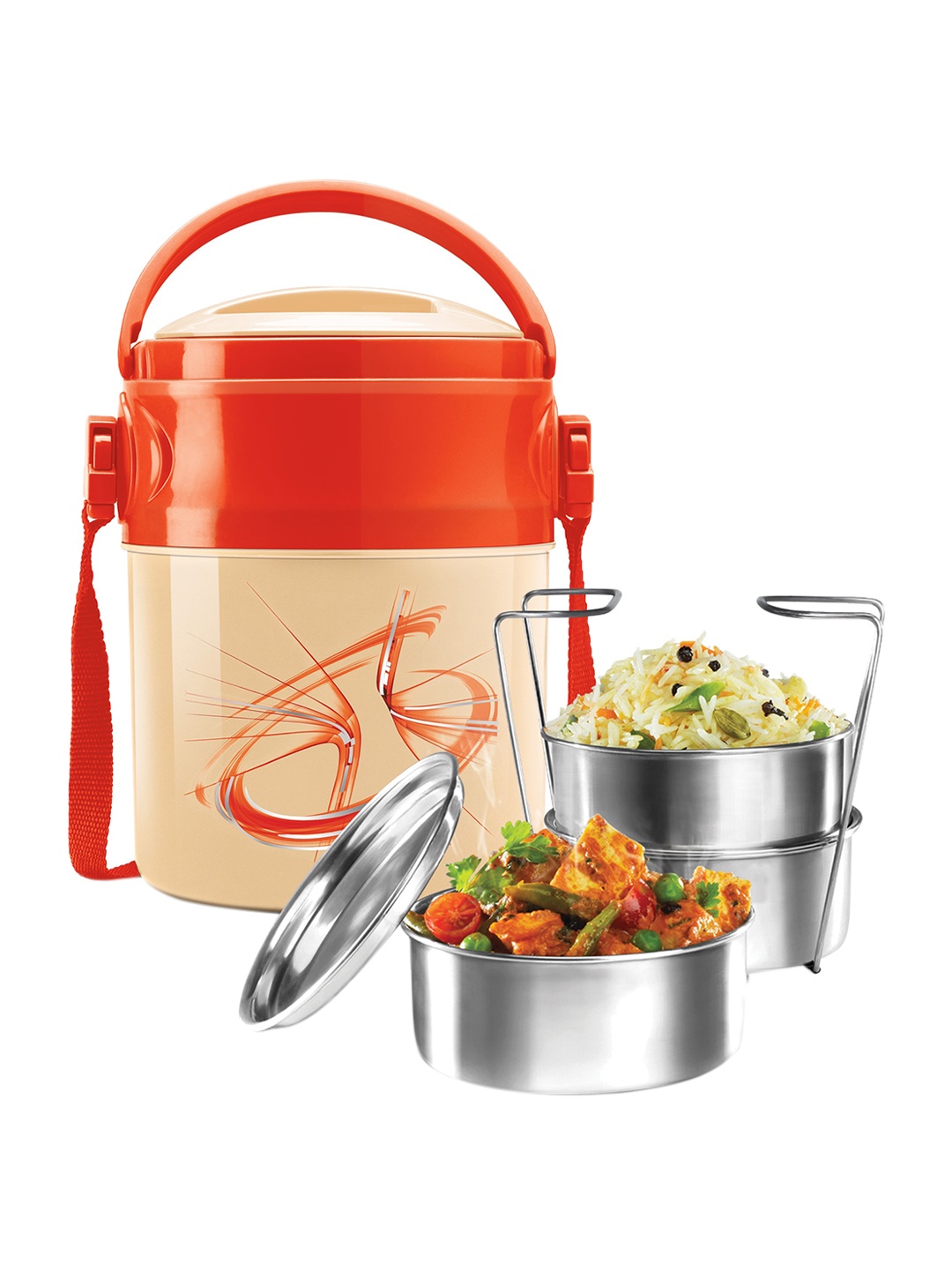 

Milton Odyssey Insulated Tiffin 3 Steel Containers 380 ml Each & 1 Papad Box 200 ml Ivory, Cream