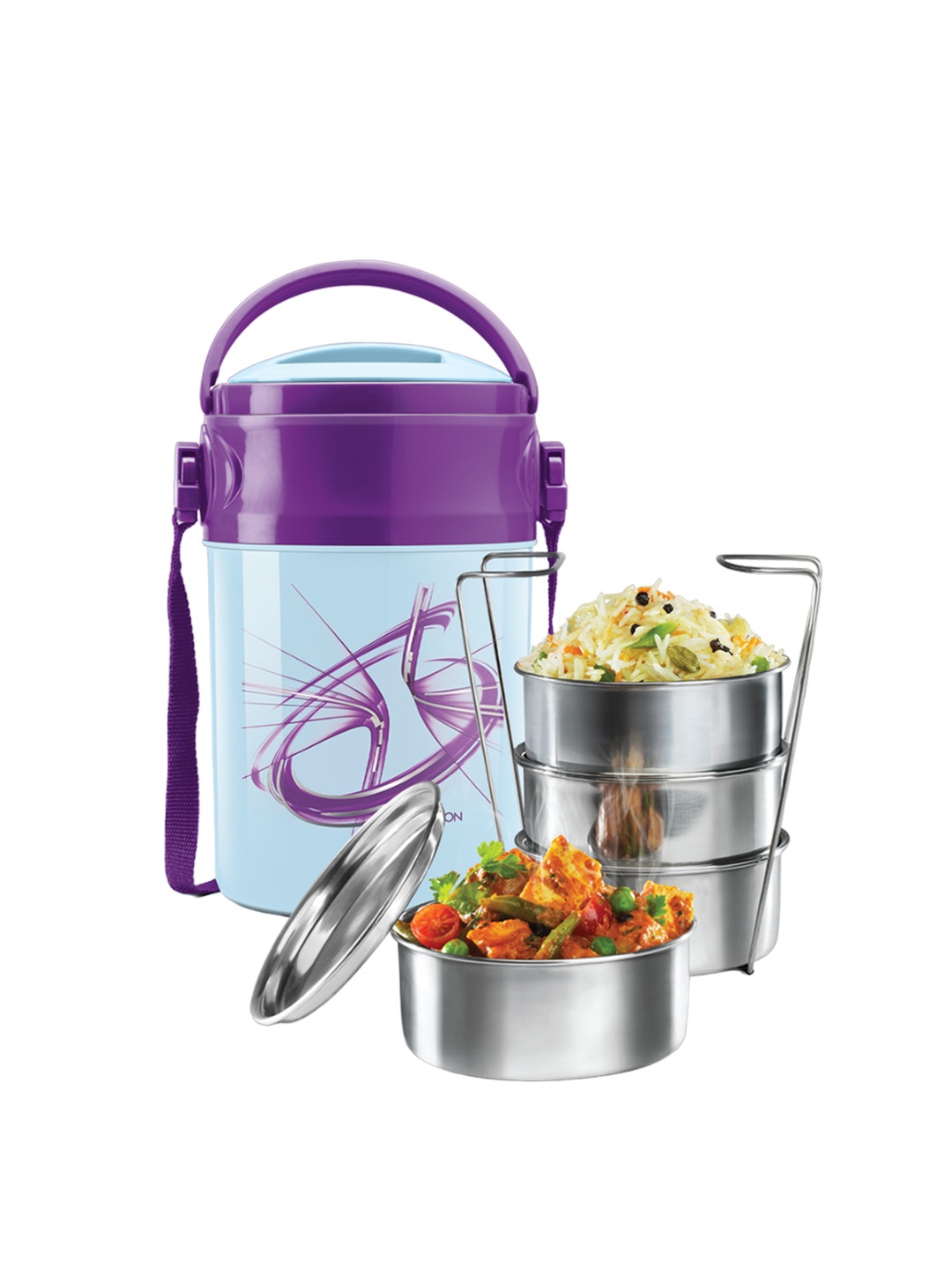 

Milton Odyssey 4Pcs Blue Insulated Tiffin Steel Containers 380ML Each & 1 Papad Box 200ML
