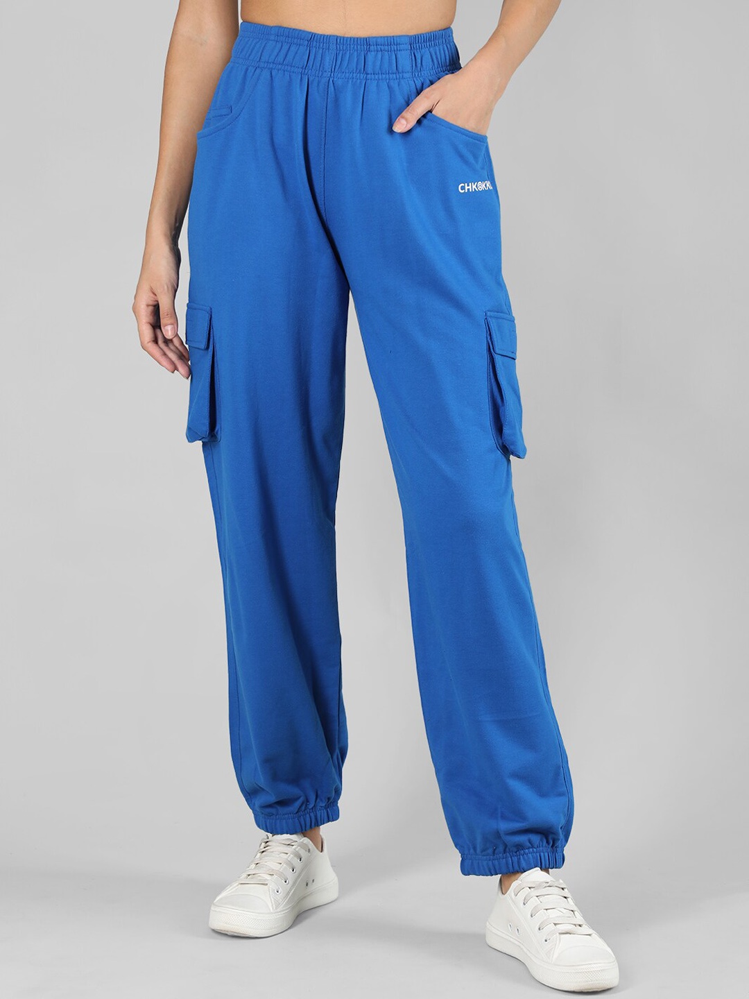 

CHKOKKO Women Mid Rise Relaxed Fit Joggers, Blue