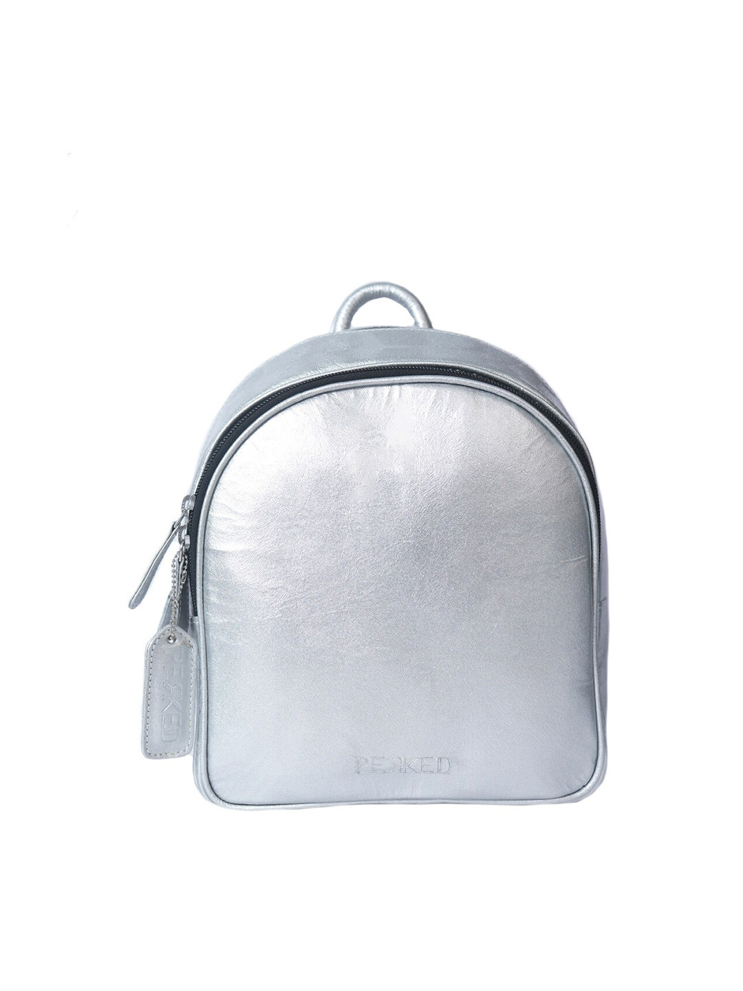 

PERKED Genuine Leather Small Backpack, Silver