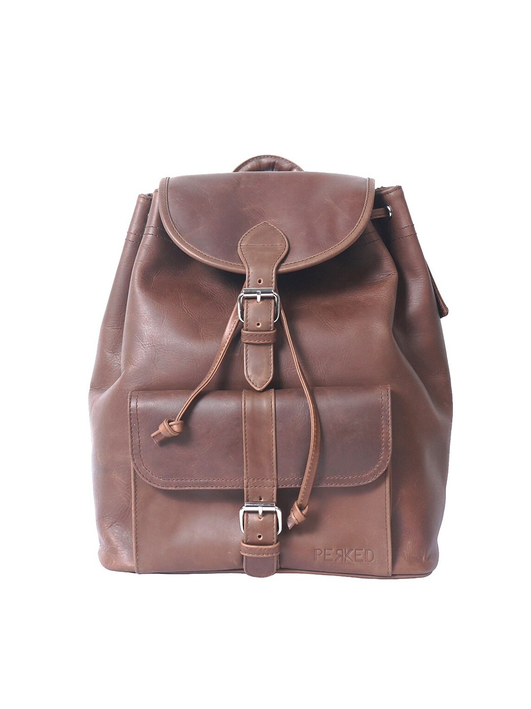 

PERKED Genuine Leather Small Backpack, Brown