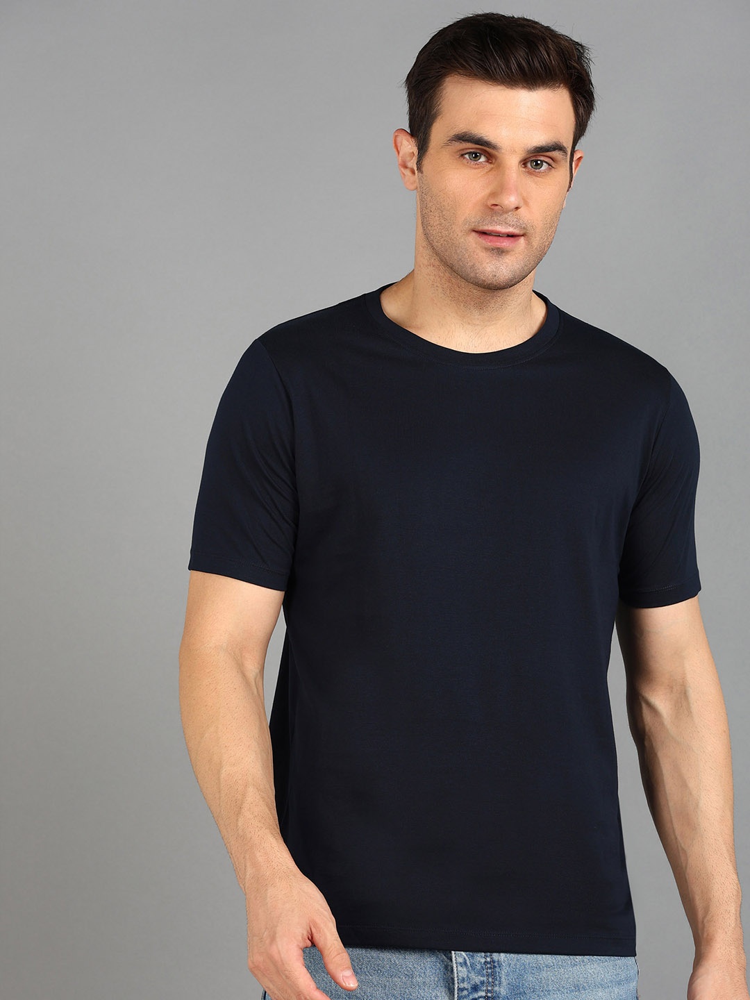 

KAEZRI Round Neck Cotton Casual T-shirt, Navy blue