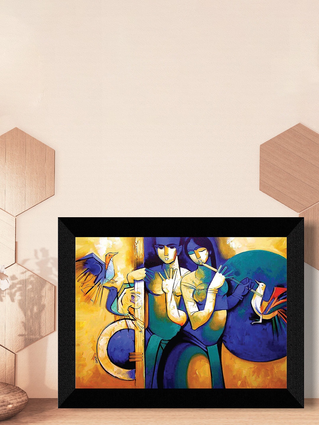

SAF Blue & Yellow Abstract Wall Art, Black