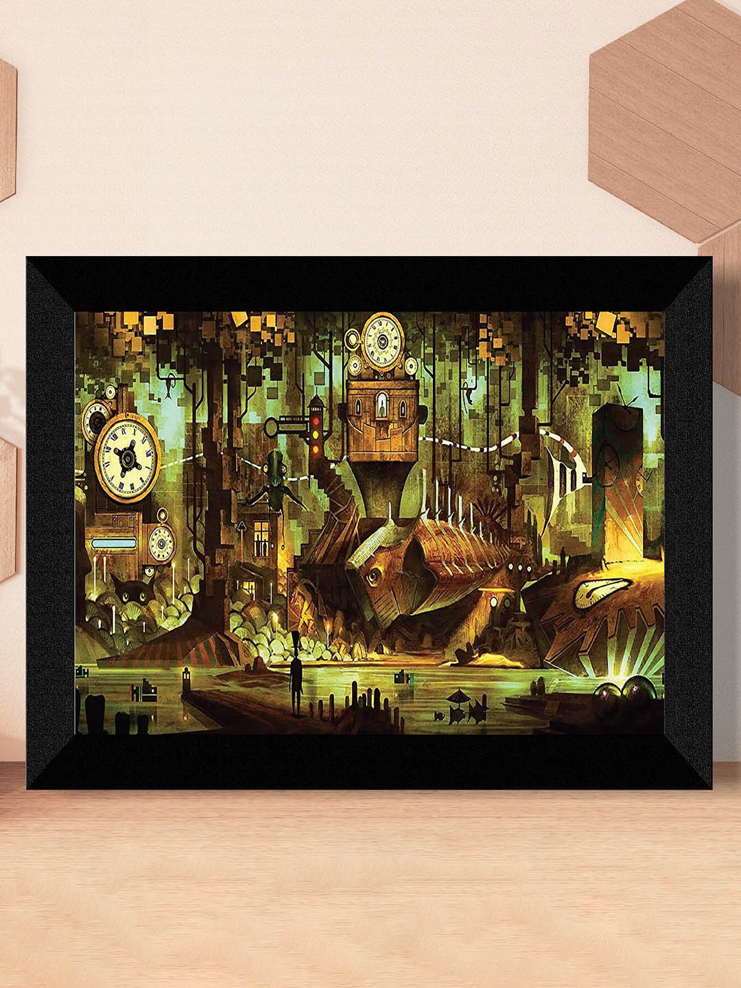 

SAF Black & Green Vintage Art Painting Framed UV Coating Wall Art