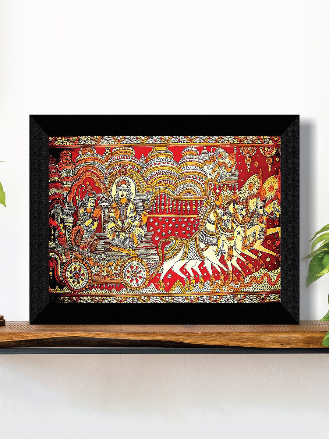 

SAF Re & Yellow Krishna With Arjun Painting Framed UV Coating Wall Art, Red