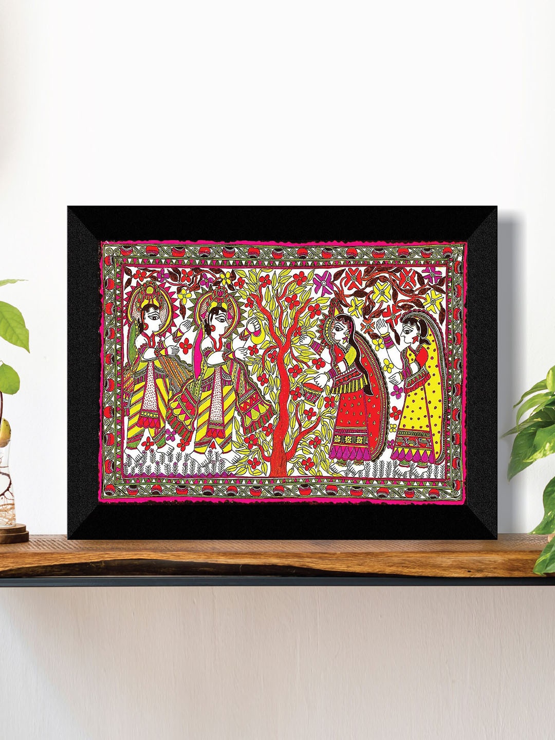 

SAF Red & Yellow Madhubani Traditional Painting Framed UV Coating Wall Art