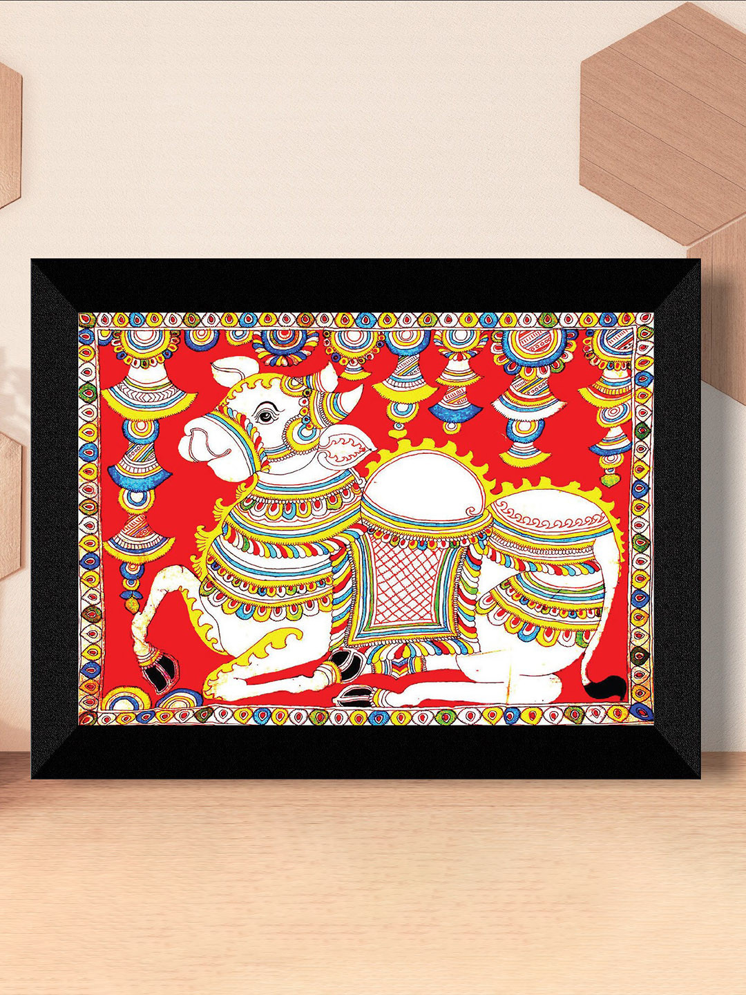 

SAF Red & White Pichwai Cow Painting Framed UV Coating Wall Art
