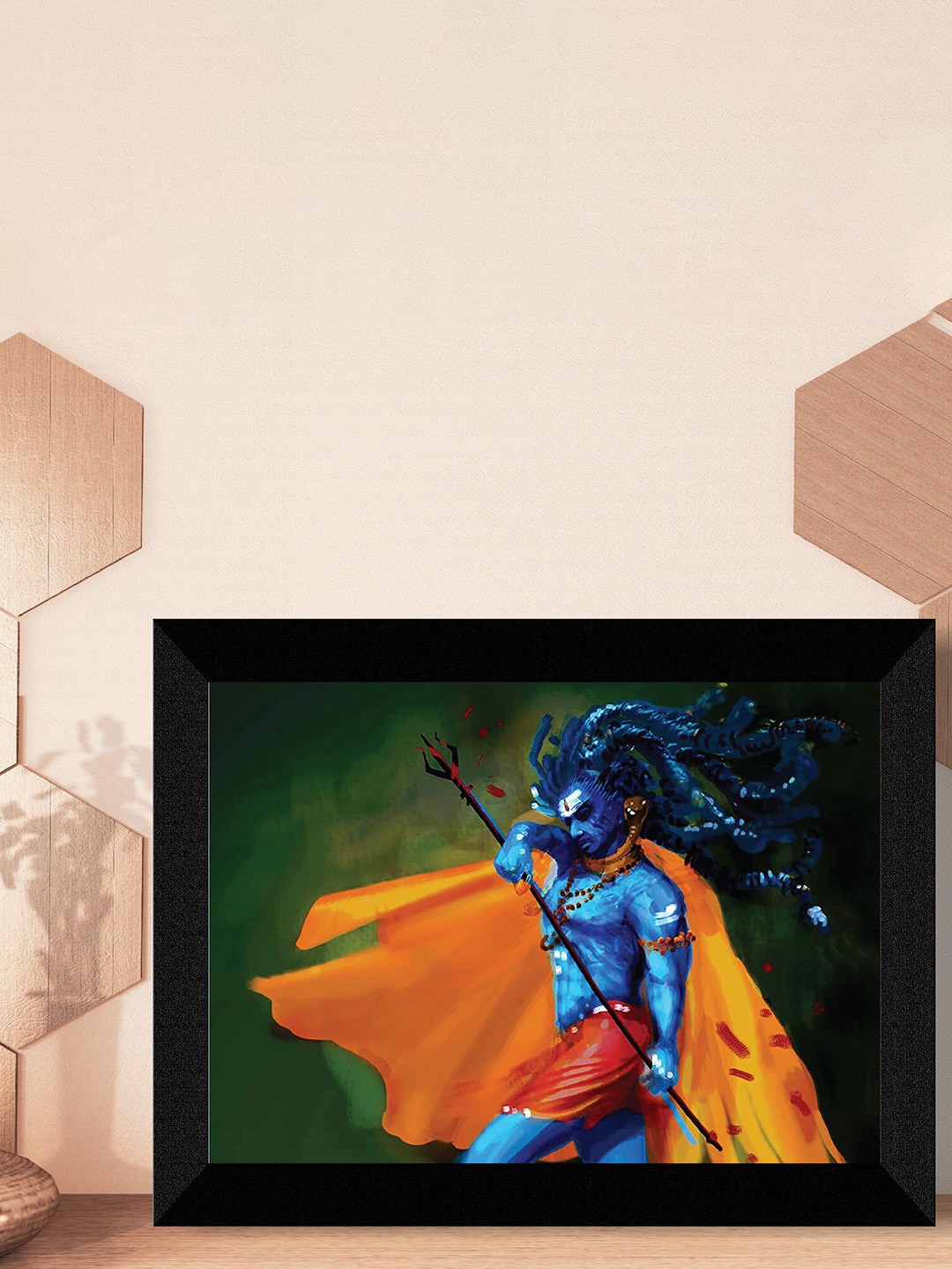 

SAF Black & Blue Lord Shiva Painting Framed UV Coating Wall Art
