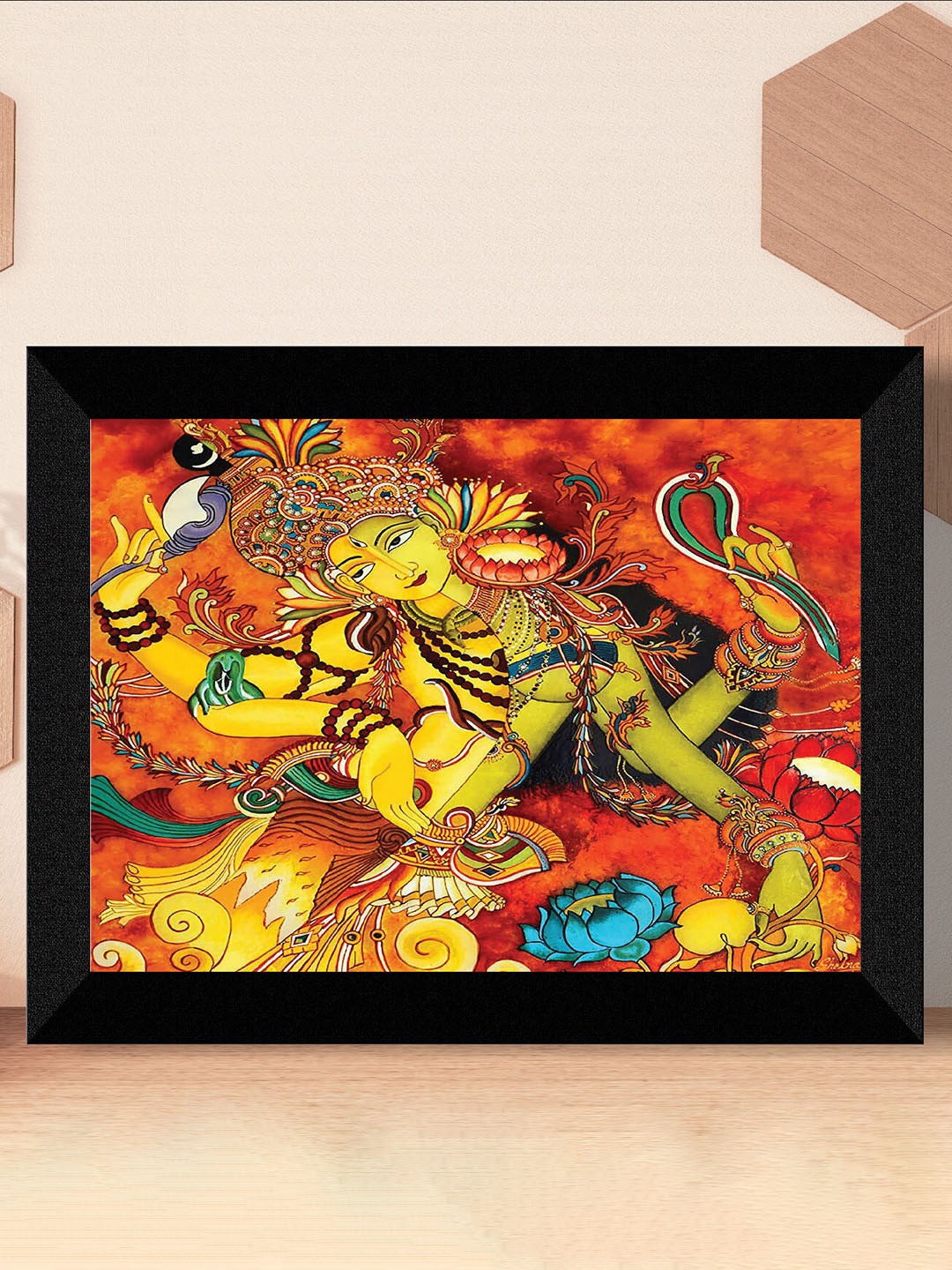 

SAF Red & Yellow Kerela Mural Art Religious Printed Framed UV Coating Wall Painting
