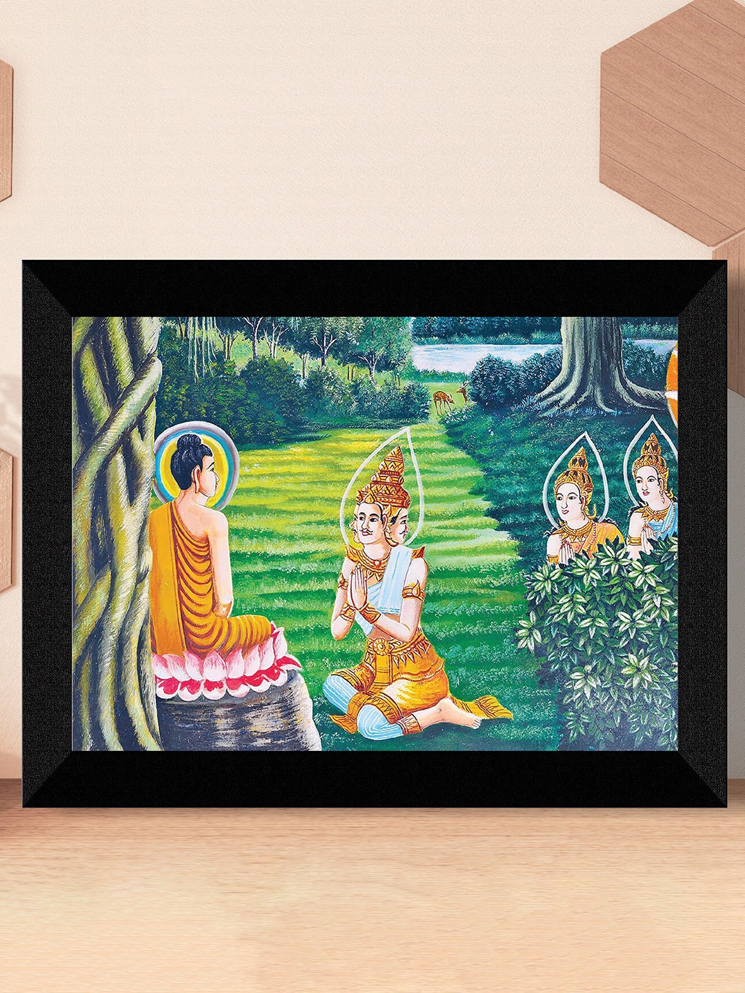

SAF Green Lord Buddha Painting Framed UV Coating Wall Art