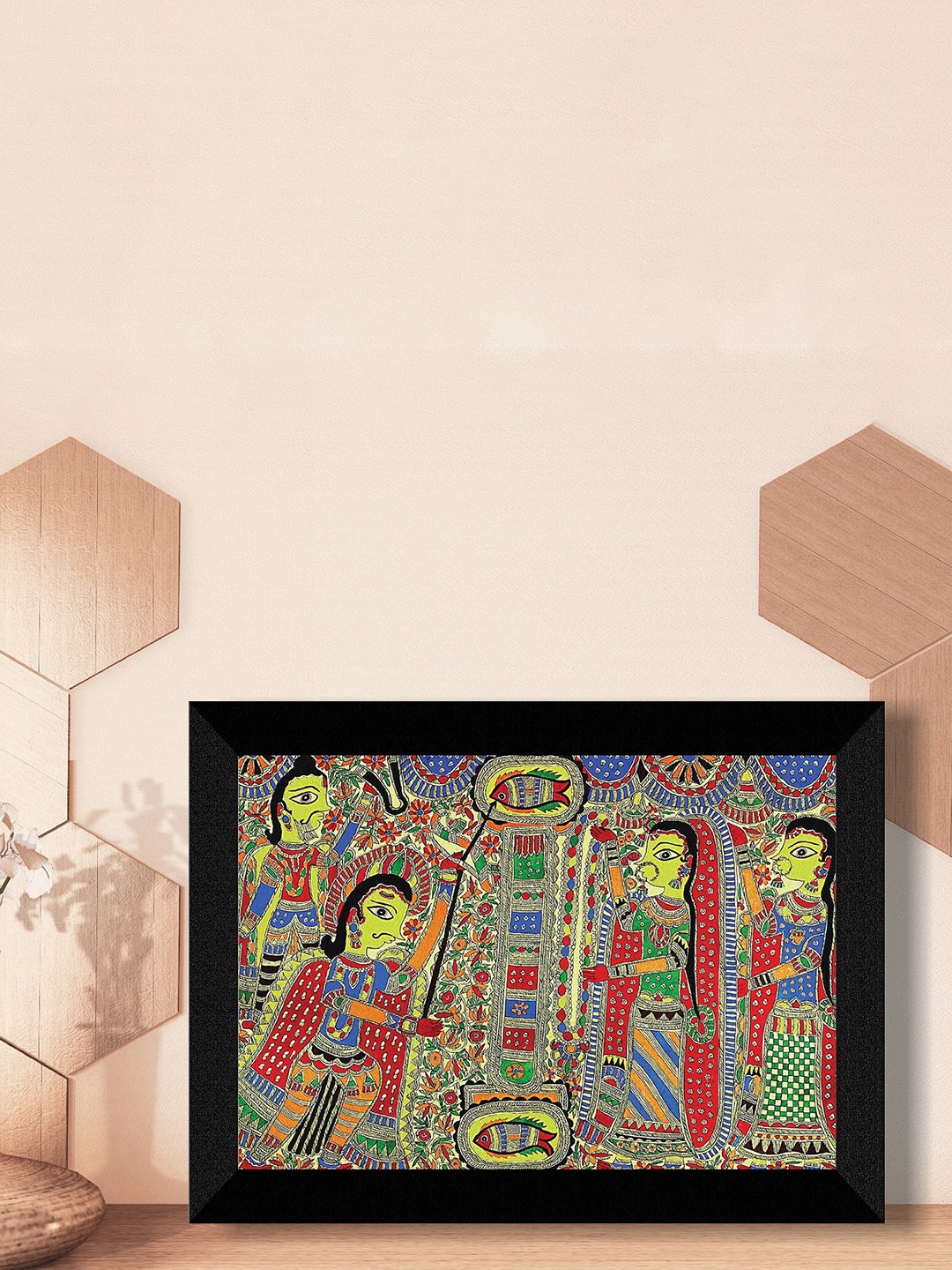 

SAF Red & Green Madhubani Traditional Painting Framed UV Coating Wall Art
