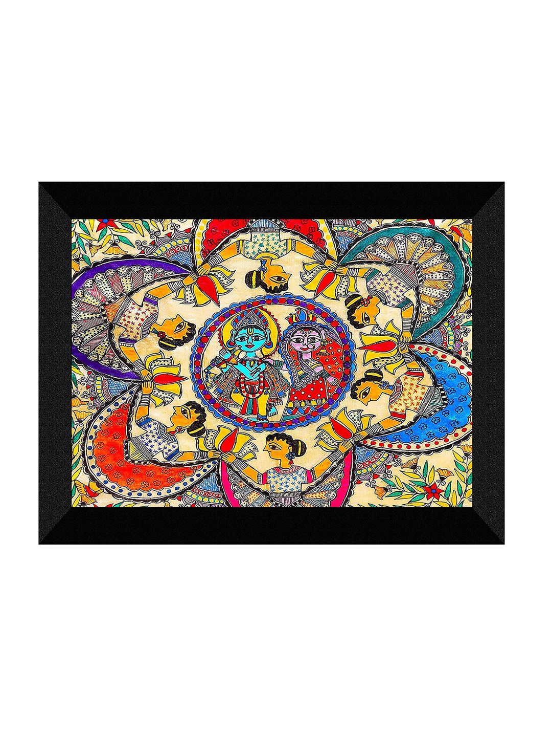 

SAF Yellow & Red Radha Krishna Painting Framed UV Coating Wall Art