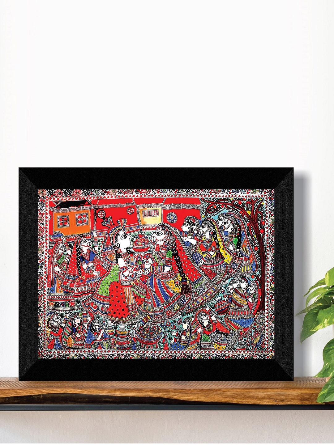 

SAF Red & White Madhubani Traditional Painting Framed UV Coating Wall Art