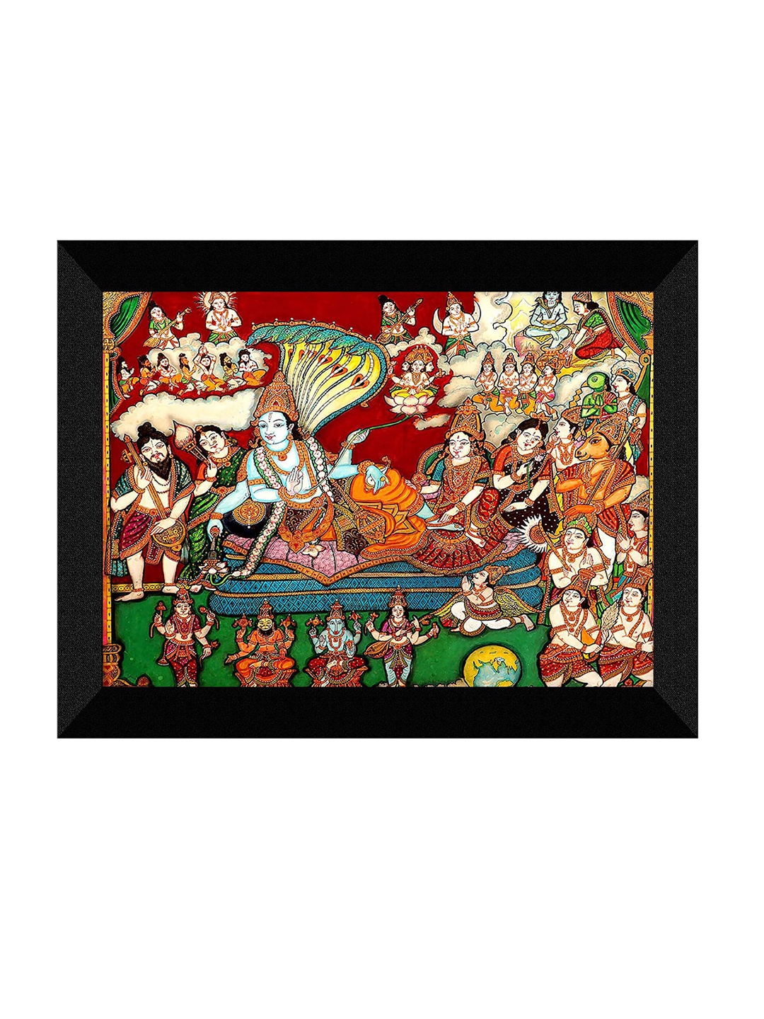 

SAF Red & White Lord Vishnu Painting Framed UV Coating Wall Art
