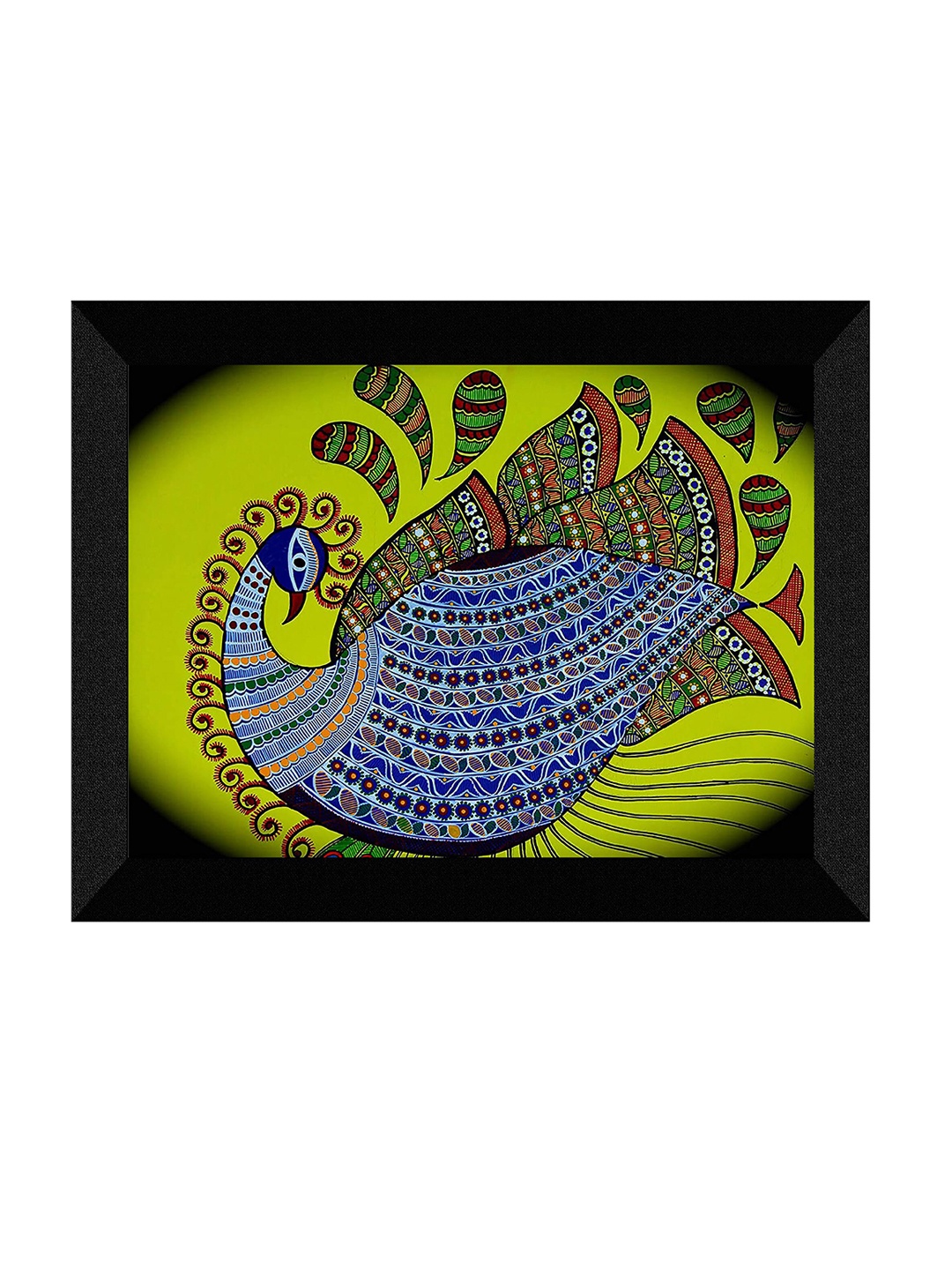 

SAF Green & Blue Madhubani Painting Framed UV Coating Wall Art
