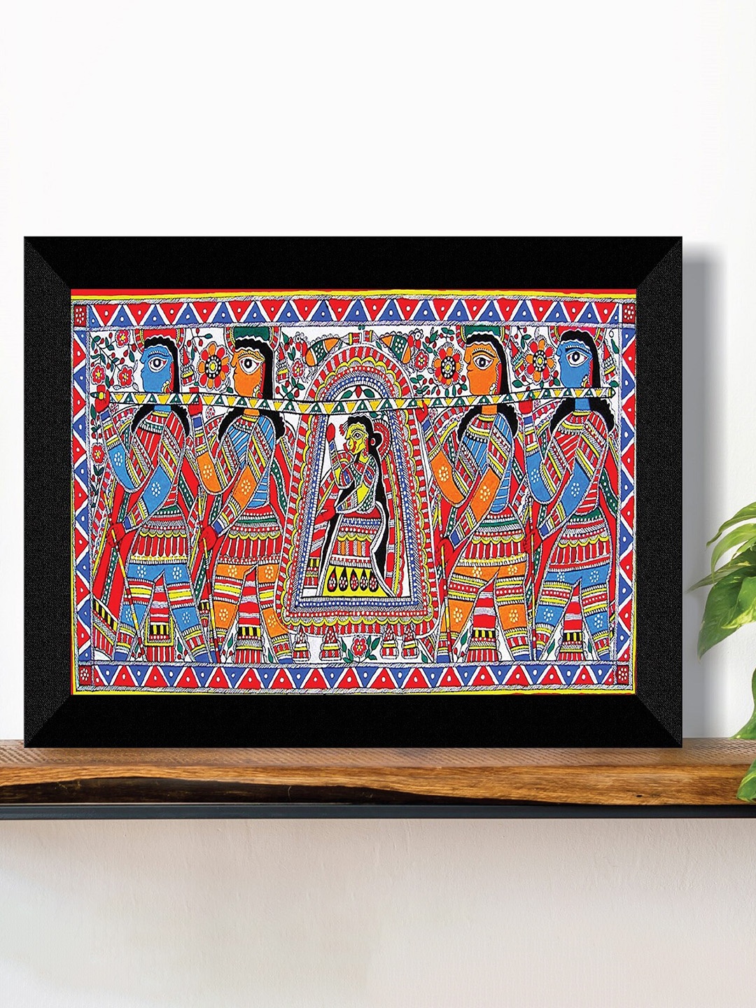 

SAF Red & Blue Madhubani Traditional Painting Framed UV Coating Wall Art