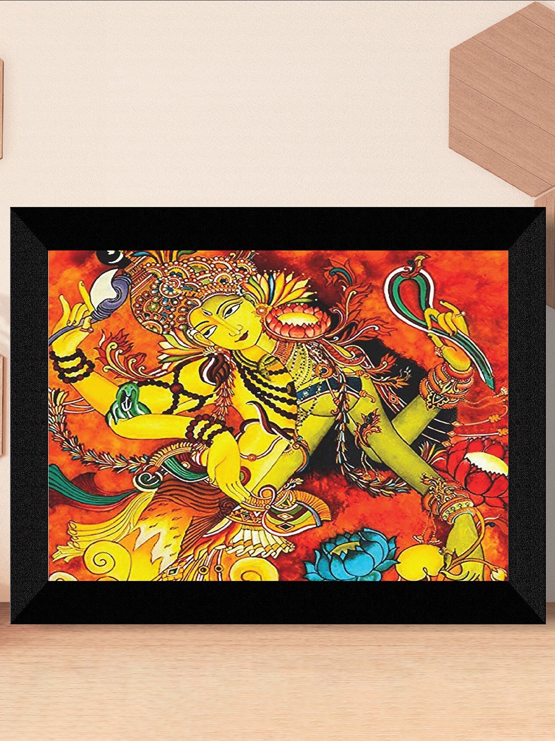 

SAF Yellow & Red Kerela Mural Art Religious Painting Framed UV Coating Wall Art