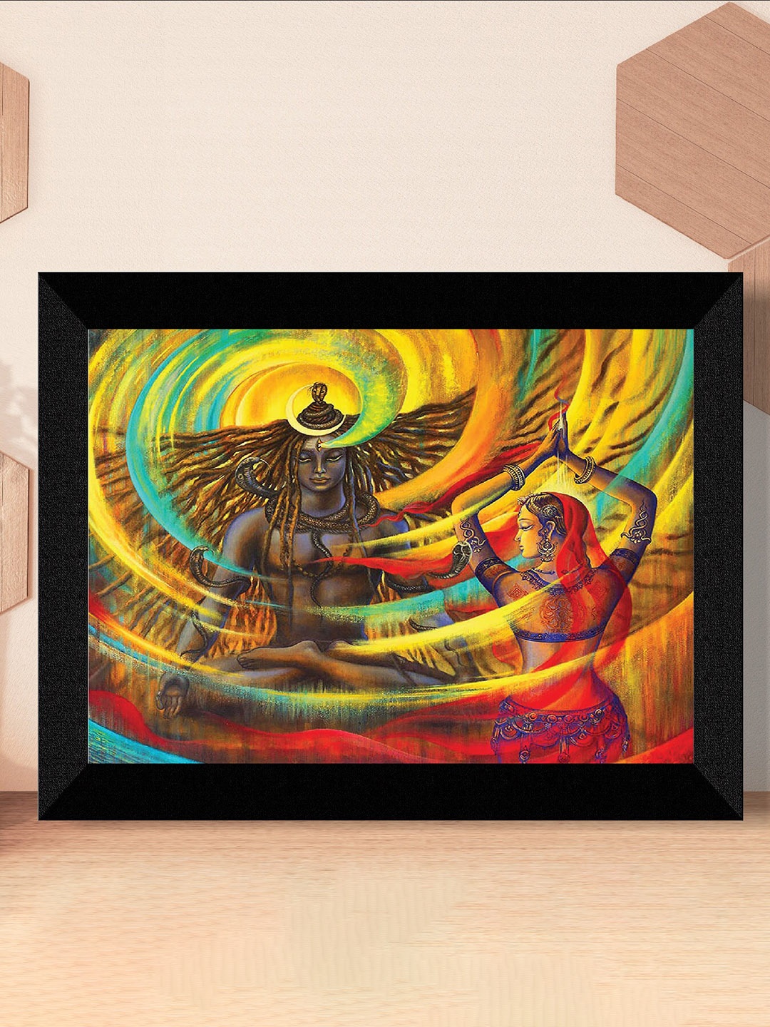 

SAF Yellow & Red Shiv Parvati Painting Framed UV Coating Wall Art