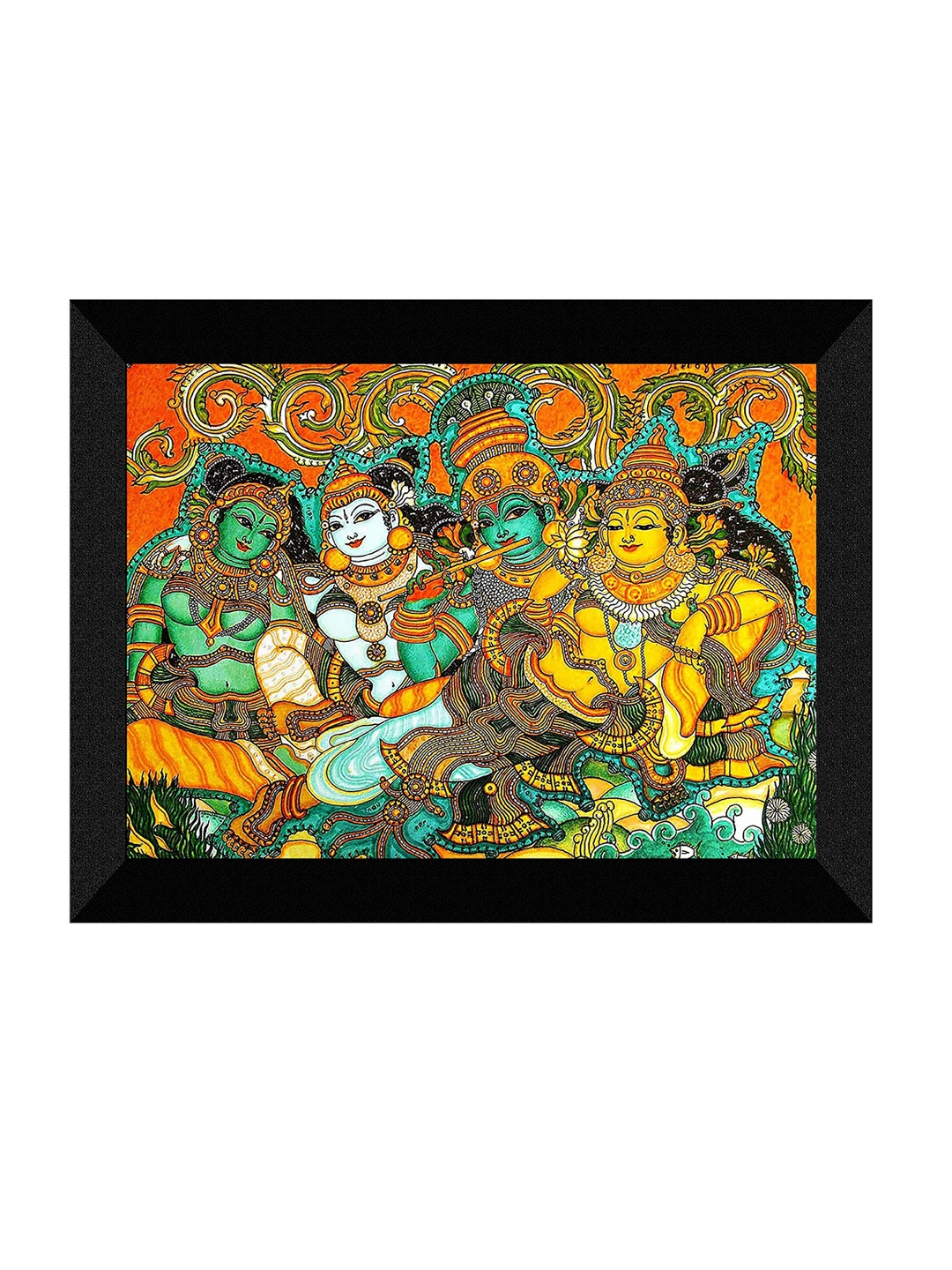 

SAF Yellow & Green Kerela Mural Art Religious Painting Framed UV Coating Wall Art