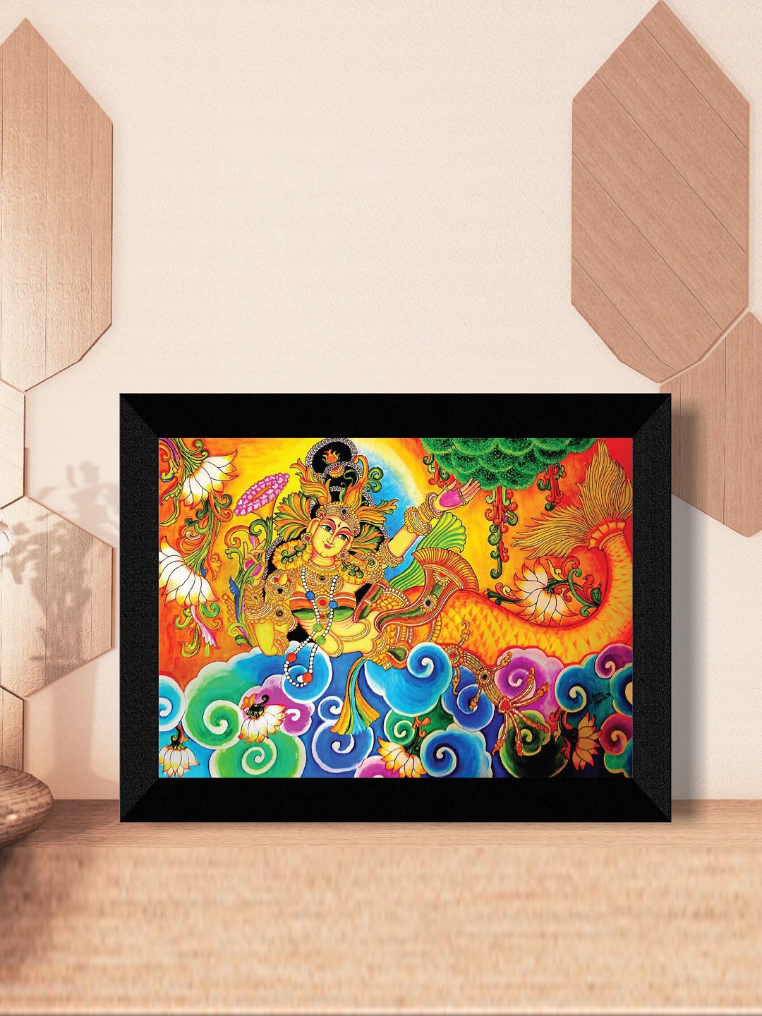 

SAF Yellow & Blue Kerela Mural Art Religious Painting Framed UV Coating Wall Art