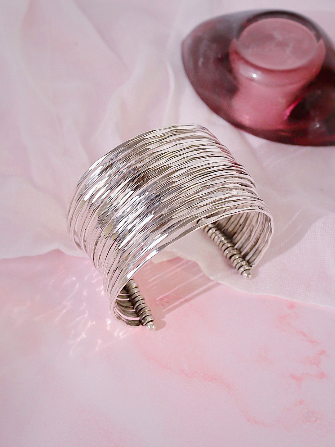 

CURIO COTTAGE Women Silver-Toned Handcrafted Silver-Plated Cuff Bracelet