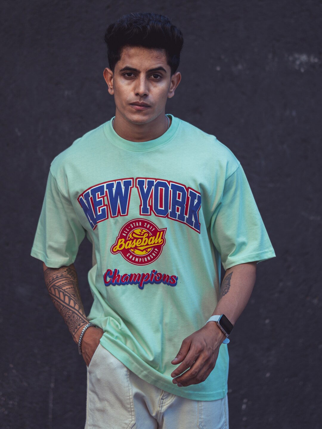

Powerlook Green Typography Printed Oversize T-shirt