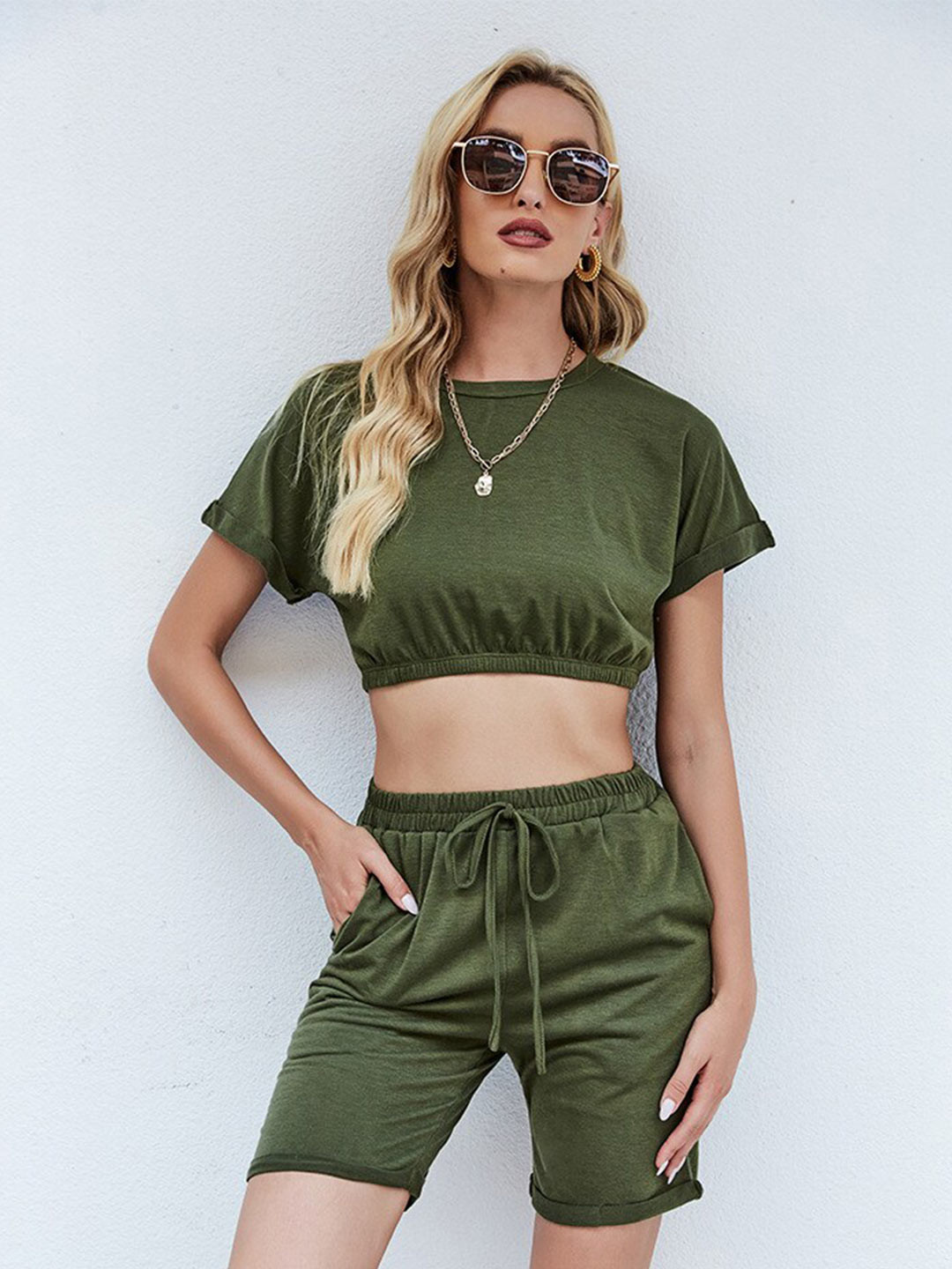 

StyleCast Green Soild Top With Shorts Co-Ords