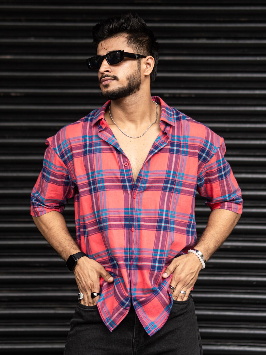 

Powerlook Checked Indian Slim Boxy Fit Spread Collar Casual Shirt, Orange