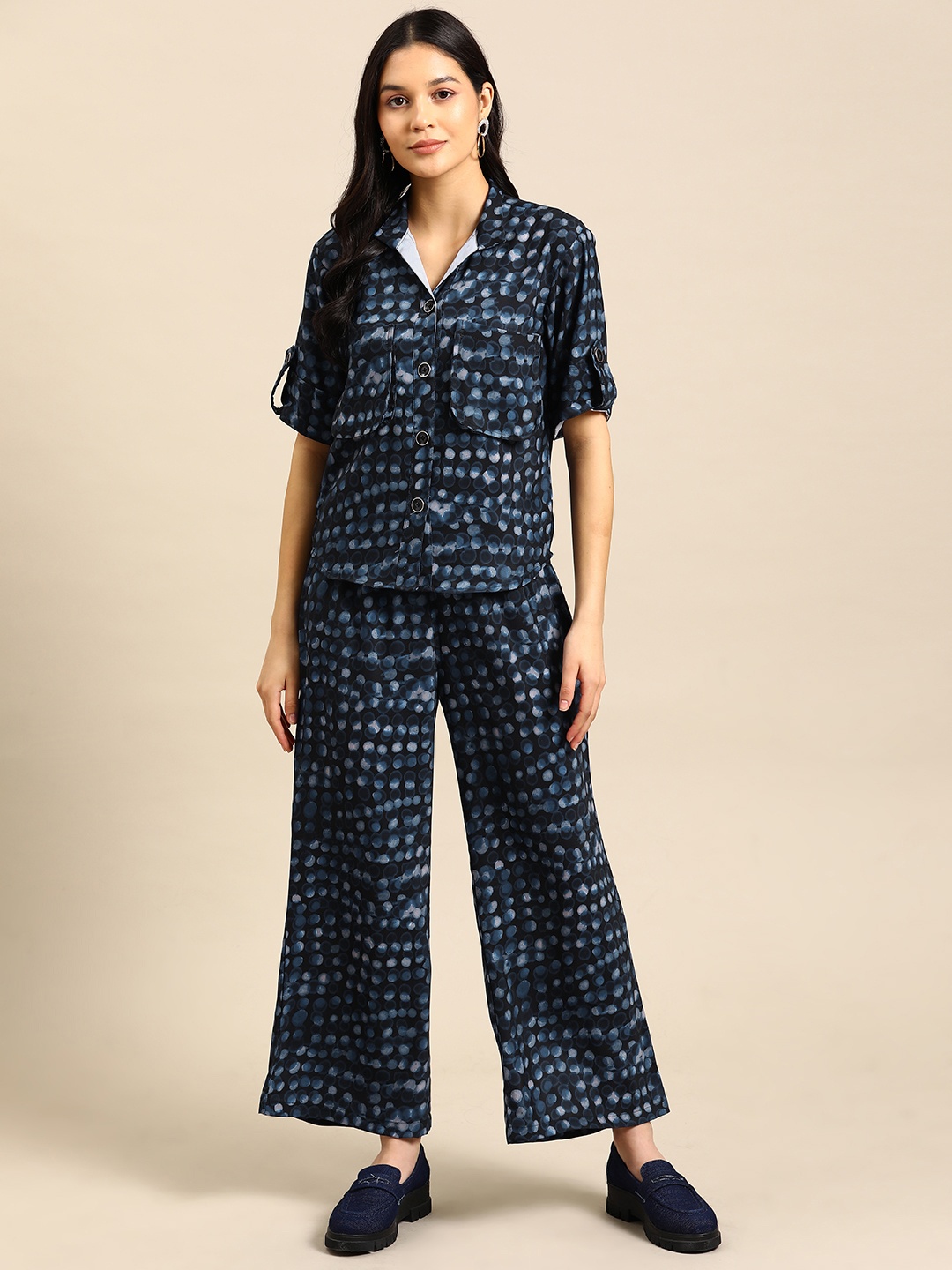 

WoowZerz Printed Shirt & Palazzos Co-Ords, Blue