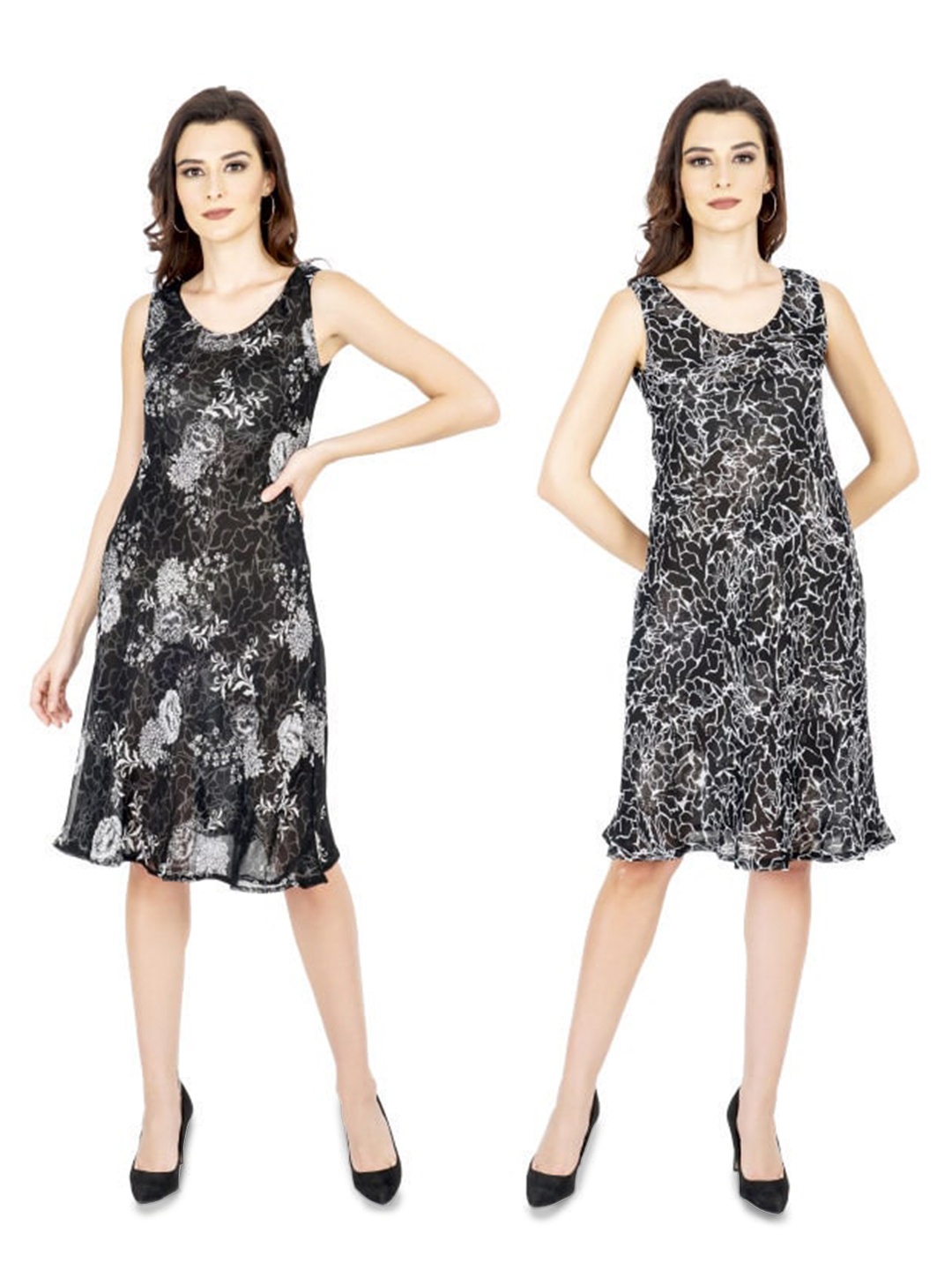 

TSM Sleeveless Reversible Georgette A-Line Dress, Black