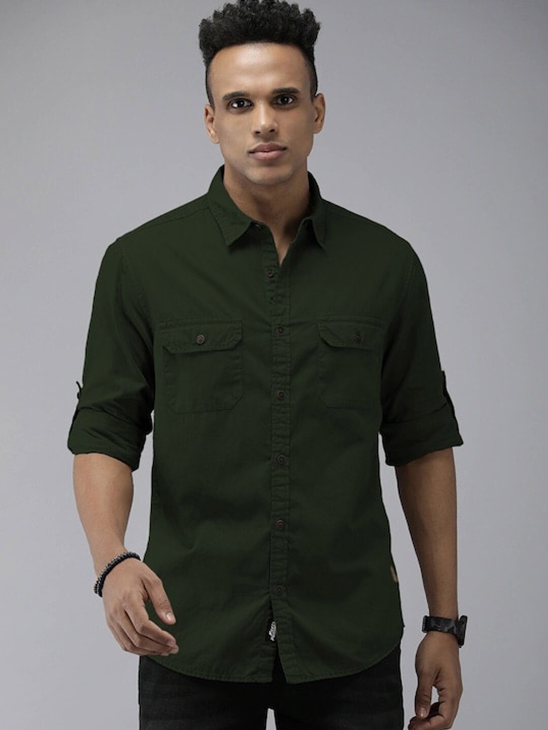 

Roadster Straight Regular Fit Spread Collar Pure Cotton Casual Shirt, Green