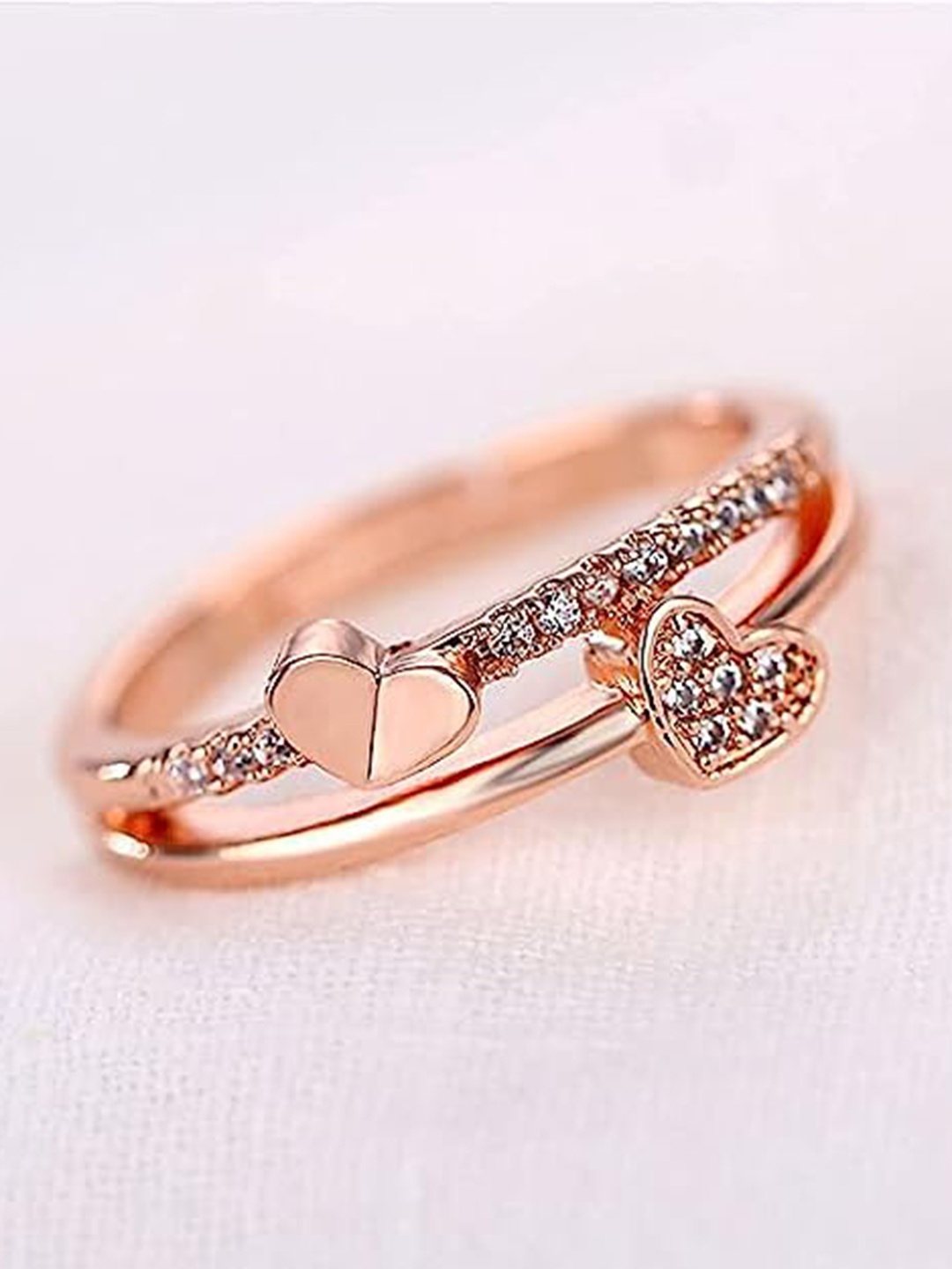 

VIEN Set Of 3 Rose Gold-Plated Stone-Studded Adjustable Finger Rings