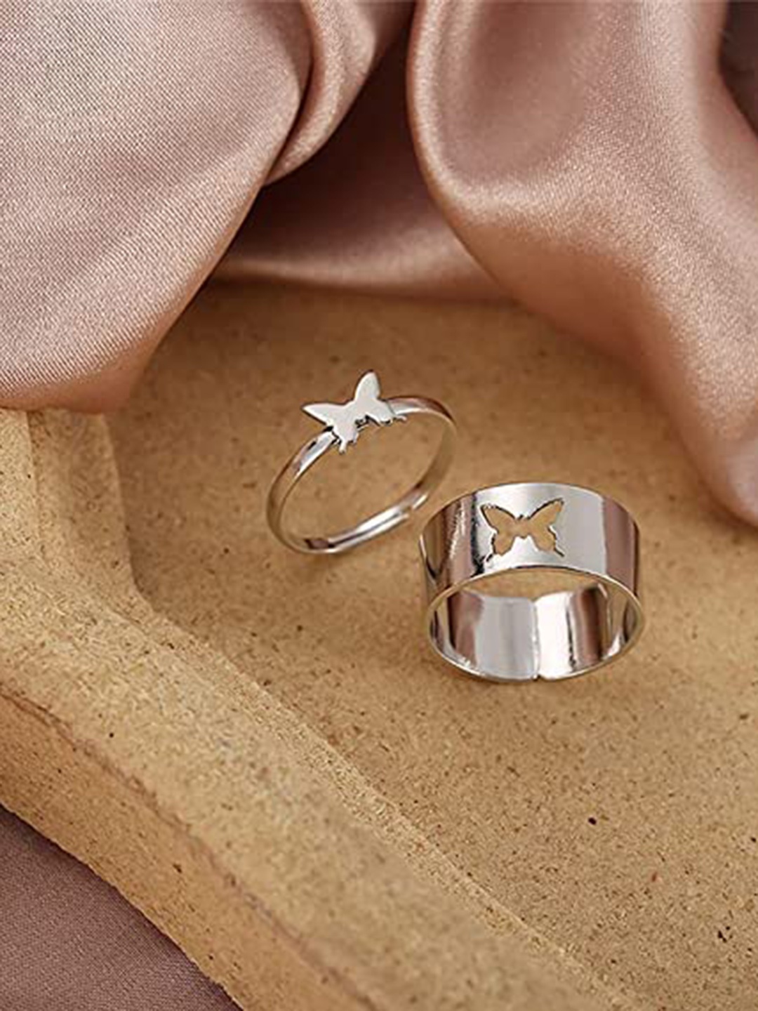 VIEN Adjustable Couple Finger Rings, Silver