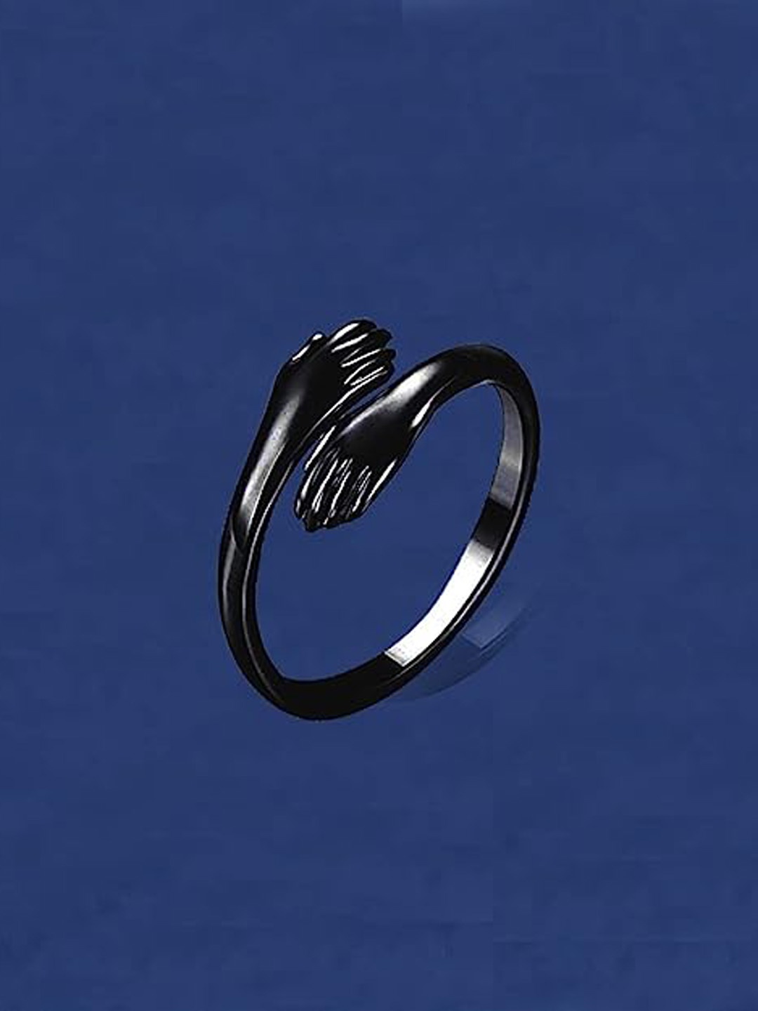 

VIEN Set Of 3 Hugging Hands Rings, Black