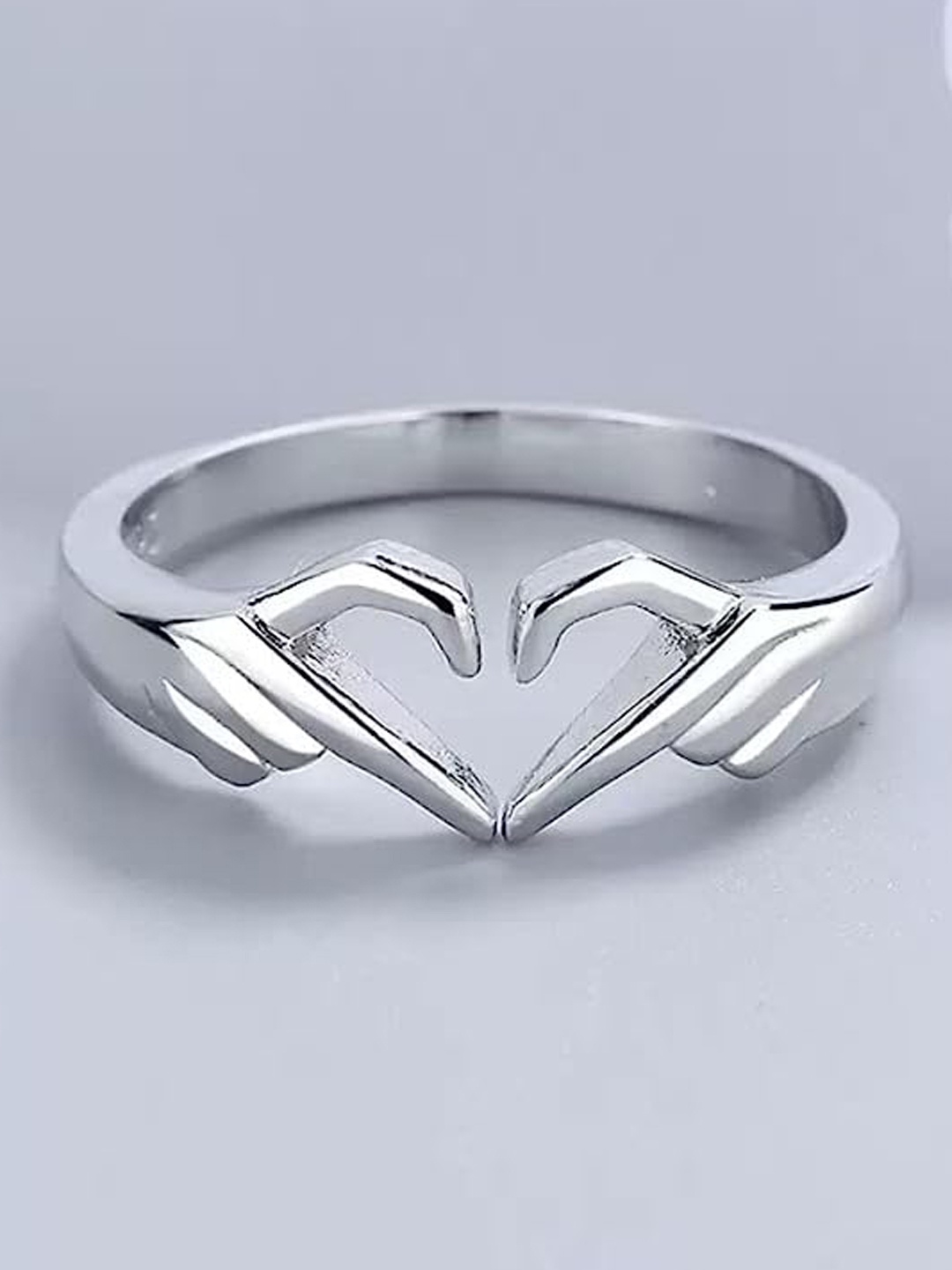 

VIEN Set Of 3 Hugging Hand & Heart Shaped Finger Ring, Silver